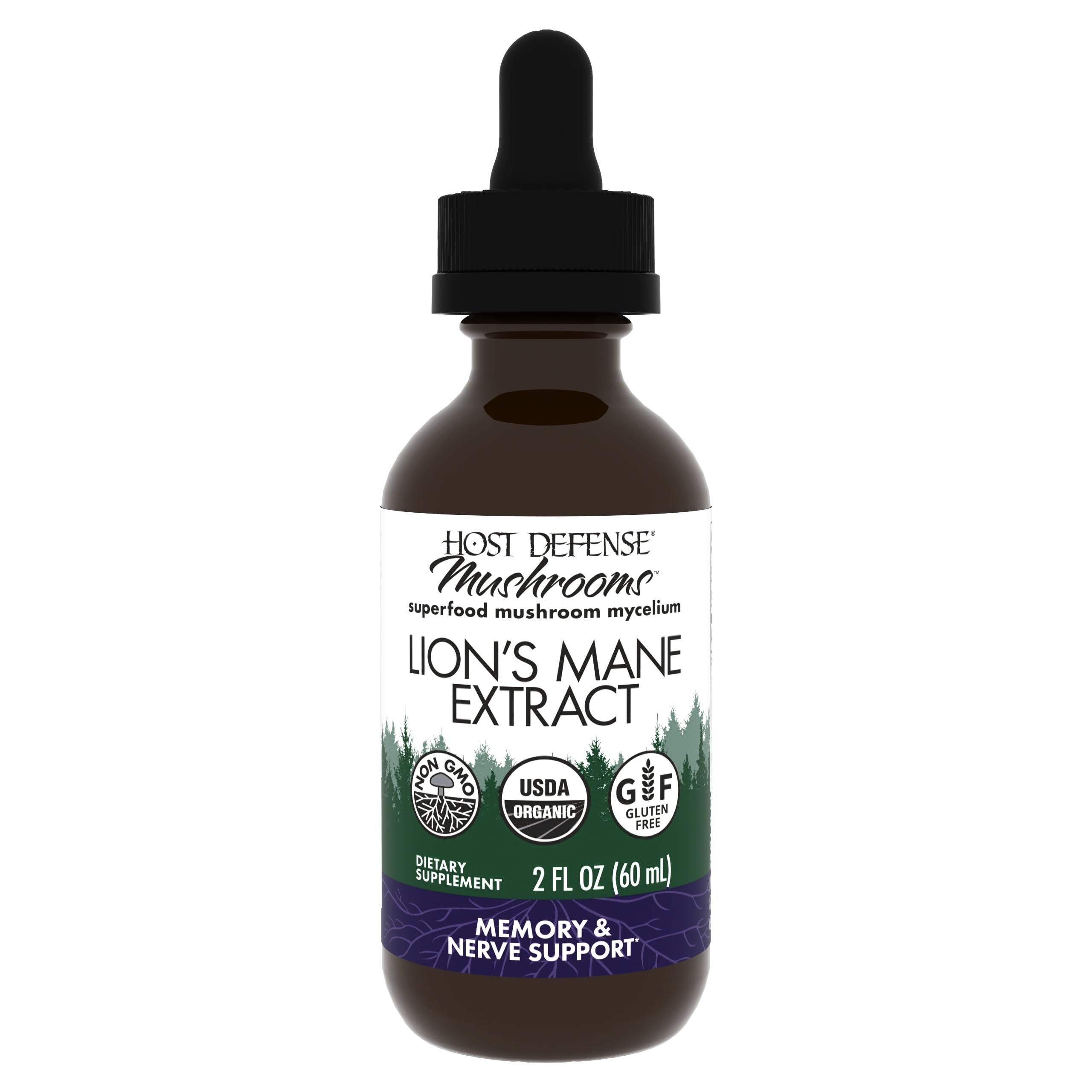 Host Defense Mushrooms Lion's Mane Extract - Lion's Mane Liquid Supplement for Brain Health - Mushroom Support for Focus & Memory Function - Immune & Nervous System Support - 2 fl oz (60 Servings)*