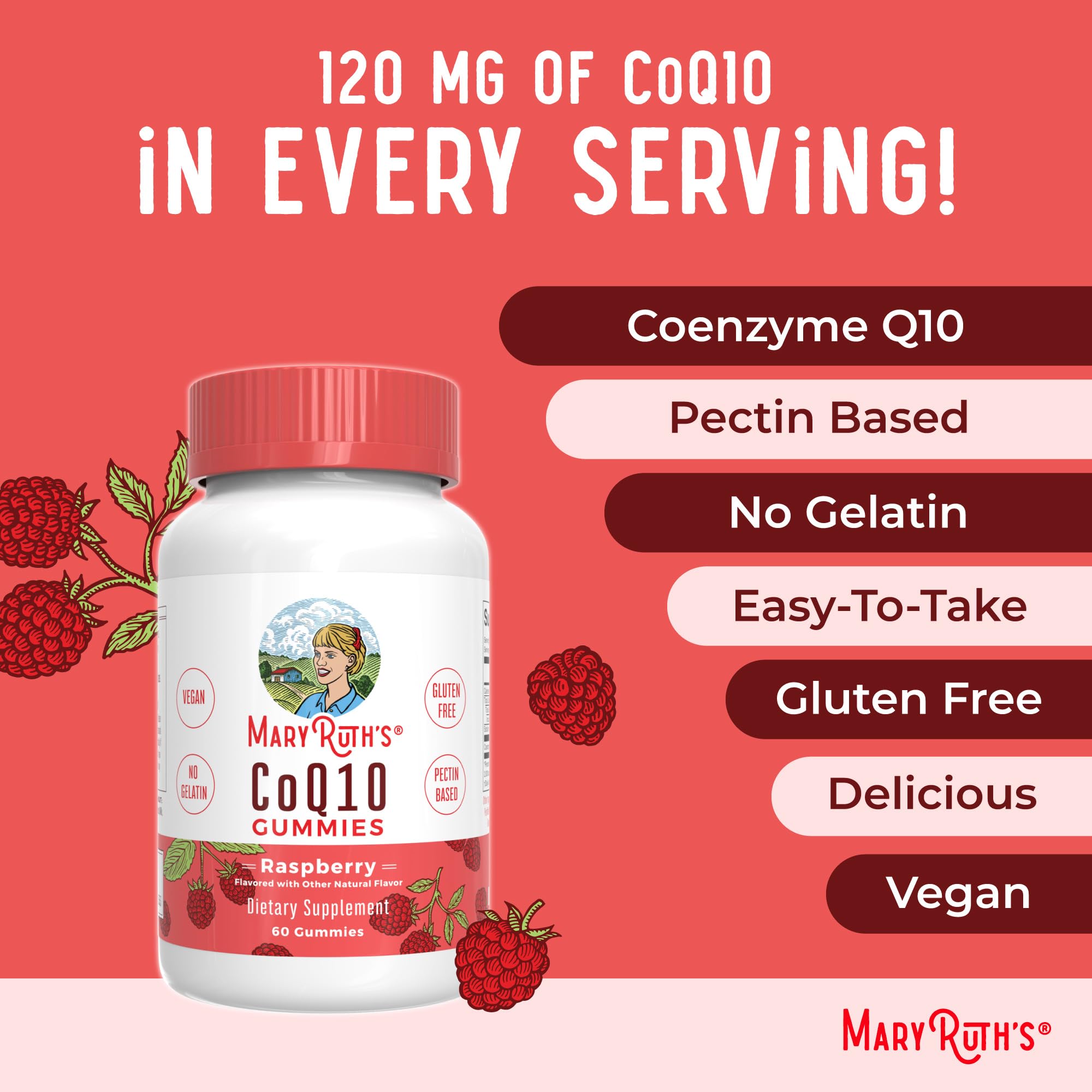 MaryRuth Organics CoQ10 Gummies | Coenzyme Q10 | Gummy Supplements for Heart Health & Cellular Health | Antioxidant | CoQ10 120 mg | Vegan | Non-GMO | Gluten Free | 60 Count | 1 Month Supply