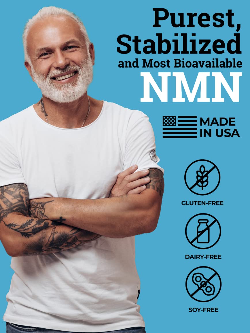 Black Forest NMN Supplements 1000mg (Nicotinamide Mononucleotide) 99% Pure, Stabilized Form, BioPerine® for Enhanced Bioavailability (60 Capsules) (NMN 1000mg per Serving) NAD Supplement for NAD