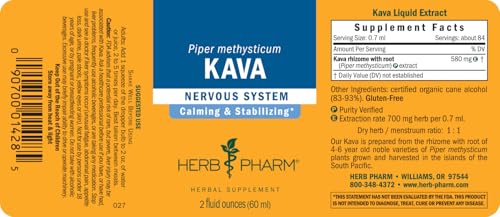 Herb Pharm Kava Root Liquid Extract to Reduce Stress and Promote Relaxation - 2 Ounce
