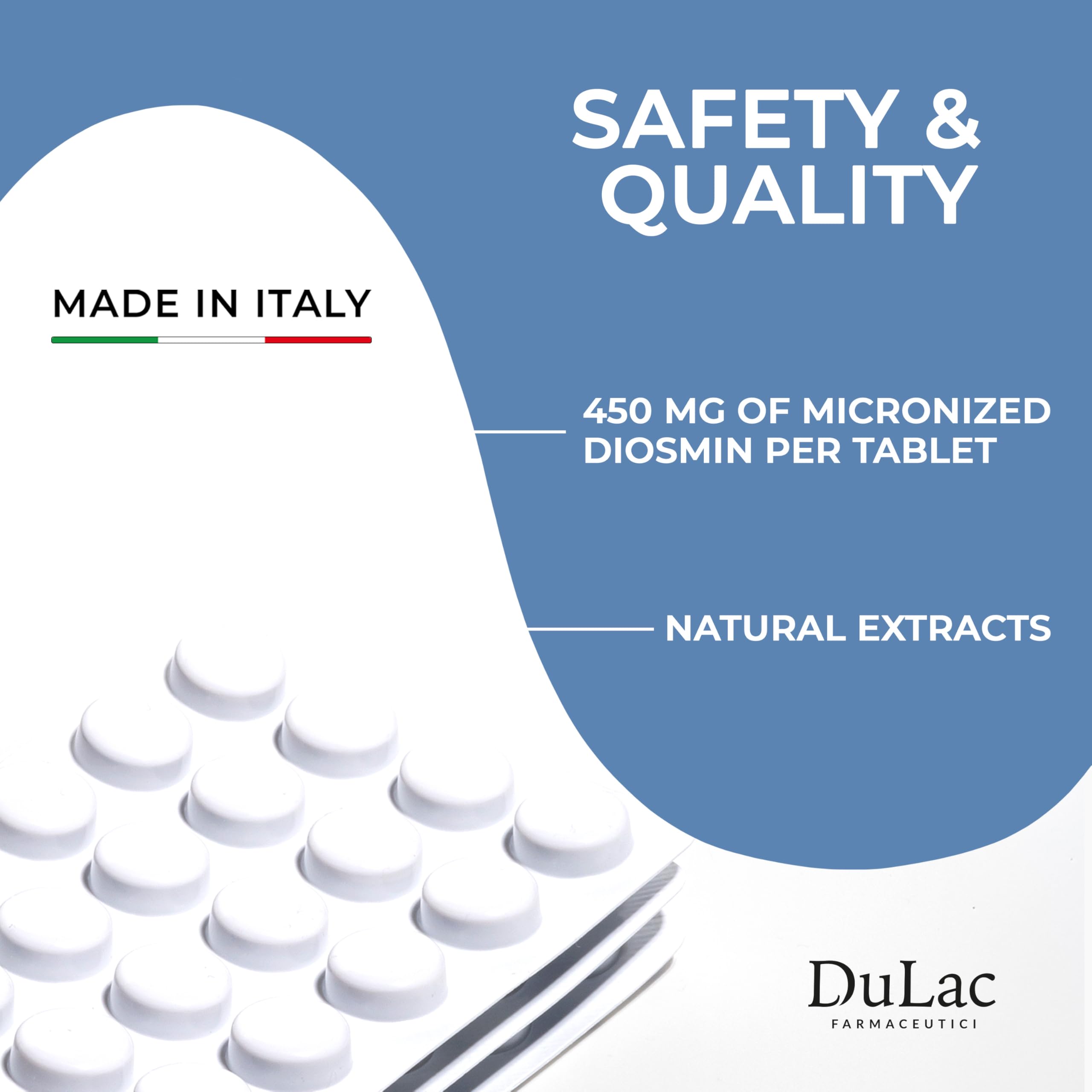 Dulac Diosmin 500, Micronized Diosmin Hesperidin Dietary Supplement 1000mg per serving, Horse Chestnut Extract, Butcher’s Broom & Red Grape Extract, Leg Circulation Support, 80 Tablets, Made in Italy