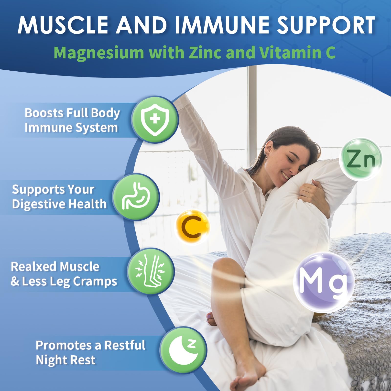 NATURE TARGET Magnesium Glycinate 500mg, Chelated Magnesium with Zinc & Vitamin D3 for Muscle, Nerve & Bone, Support Heart Health & Leg Cramp, Strength Immune System - 120 Capsules