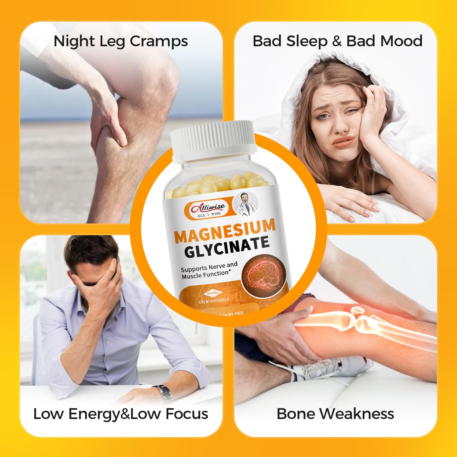 2pack Magnesium Supplement Softgels, Easy Absorption Magnesium Glycinate 400mg with Vitamin B6,D3, High Bioavailability Magnesium for Sleep & Calm Support, Nervous, Muscle & Bone Health,240count