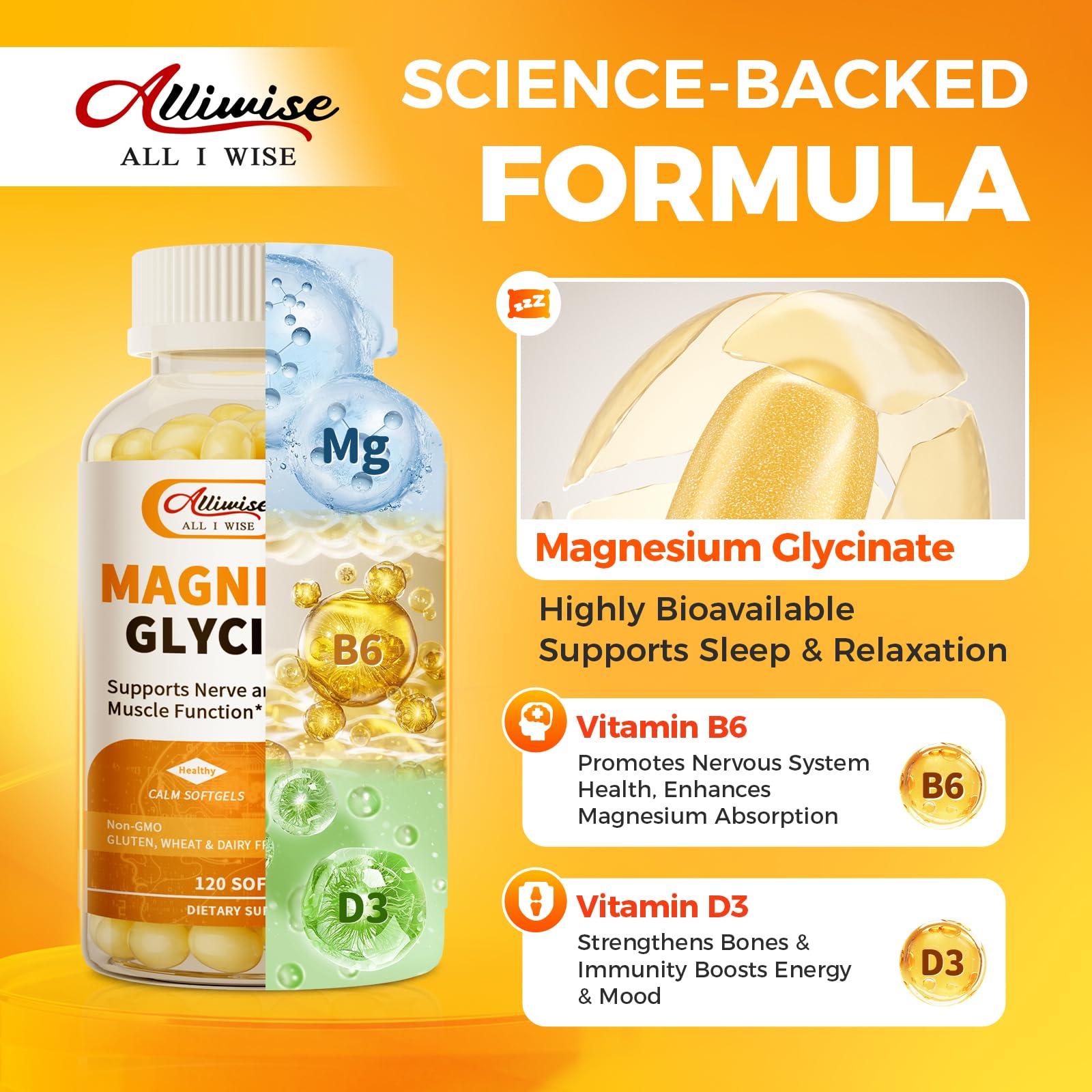 2pack Magnesium Supplement Softgels, Easy Absorption Magnesium Glycinate 400mg with Vitamin B6,D3, High Bioavailability Magnesium for Sleep & Calm Support, Nervous, Muscle & Bone Health,240count