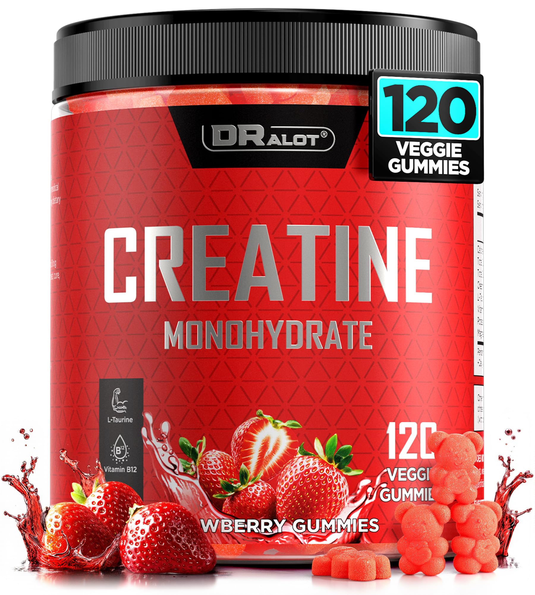 Dralot 99.99% Creatine Monohydrate Gummies More 15% Strength, 5X Energy & Muscle Support Pre-Workout Complex Creatine for Women & Men with 5000mg Creatine, L-Taurine, B12, Mg & K, 0 Sugar, Vegan