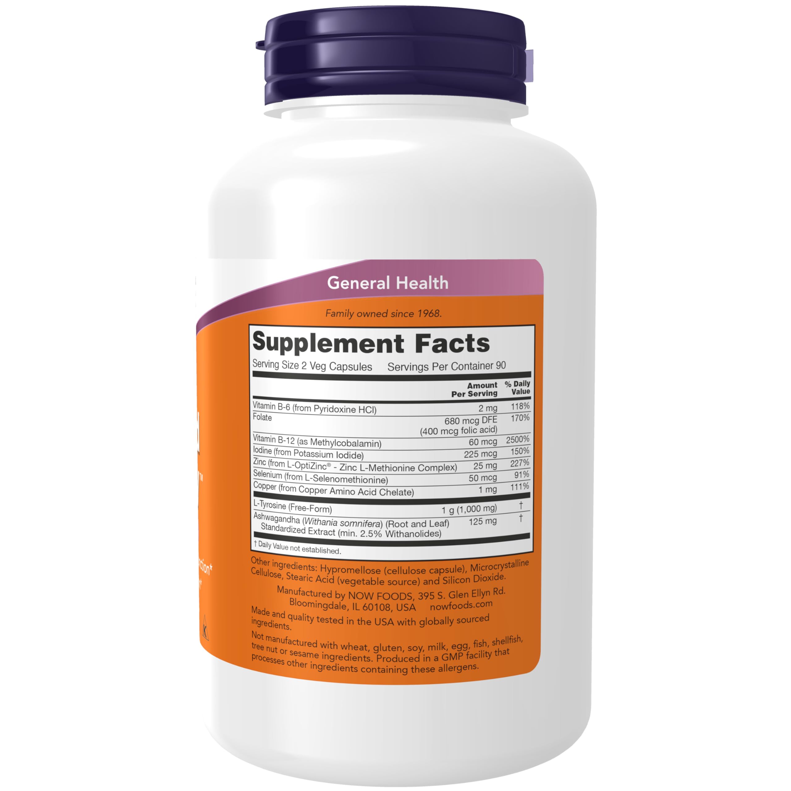 NOW Foods Supplements, Thyroid Energy™, Iodine and Tyrosine plus Selenium, Zinc and Copper, 180 Veg Capsules