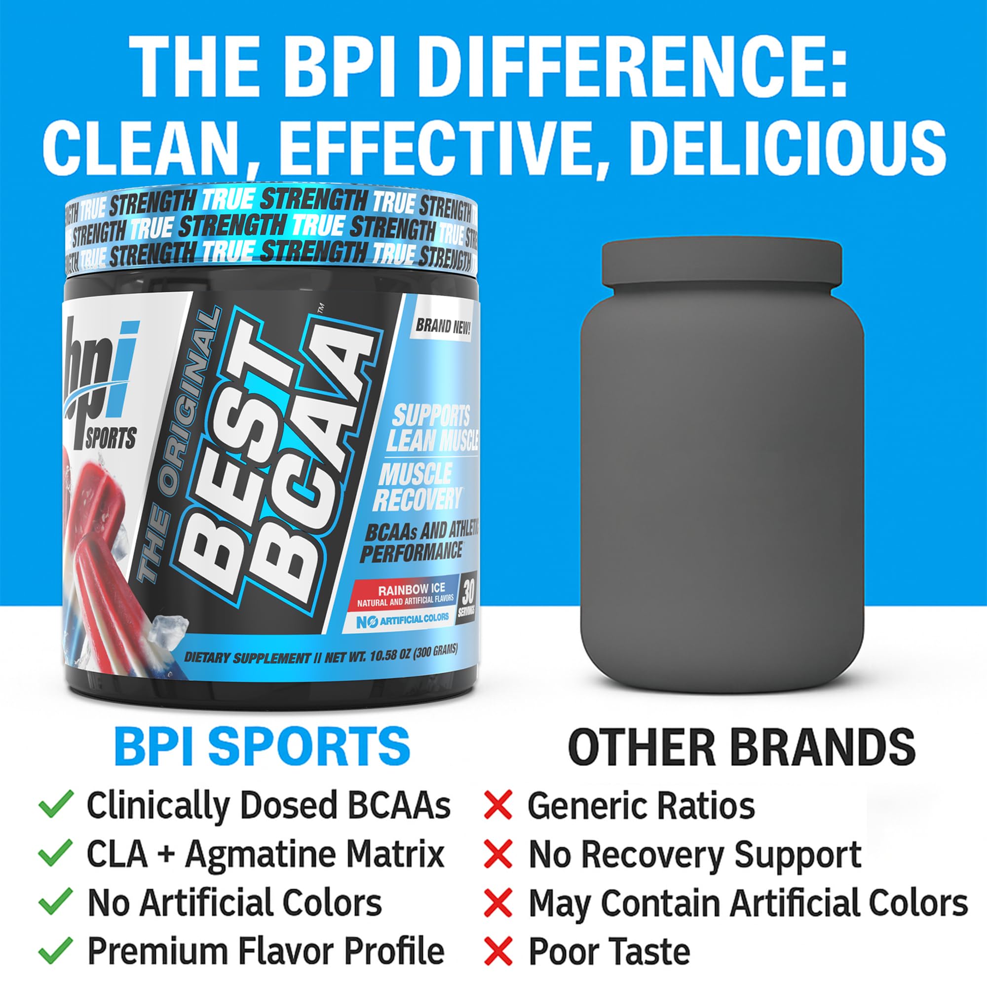 BPI Sports Best BCAA Powder - Muscle Recovery Support - Branched Chain Amino Acids | Building Blocks of Protein and Muscle - Post Workout Recovery – Hydration – Rainbow Ice, 30 Servings