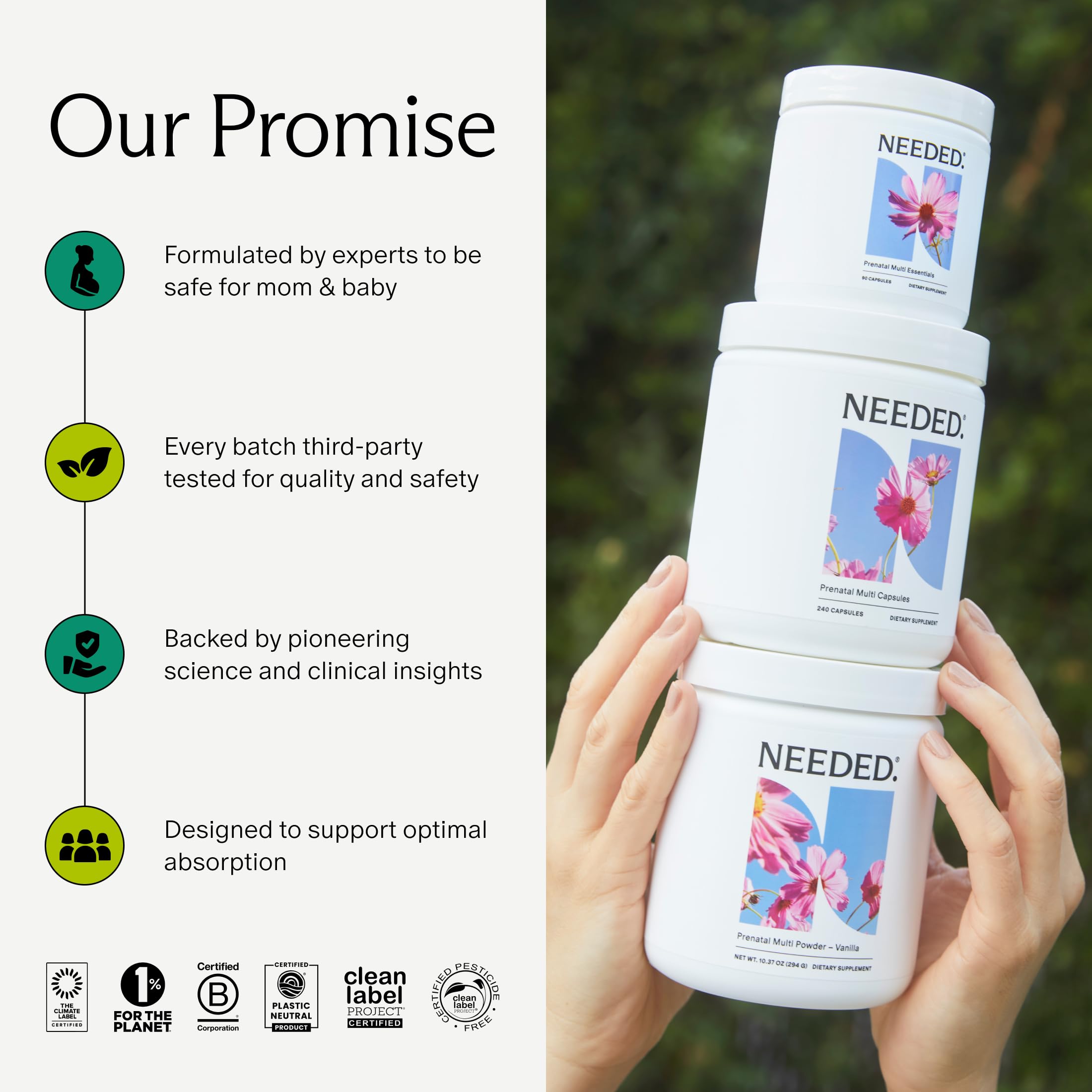 Needed. Multivitamin with Choline Capsules for Prenatal, Pregnancy, Breastfeeding, Postpartum | Expertly-Formulated & Third-Party Tested| 30-Day Supply