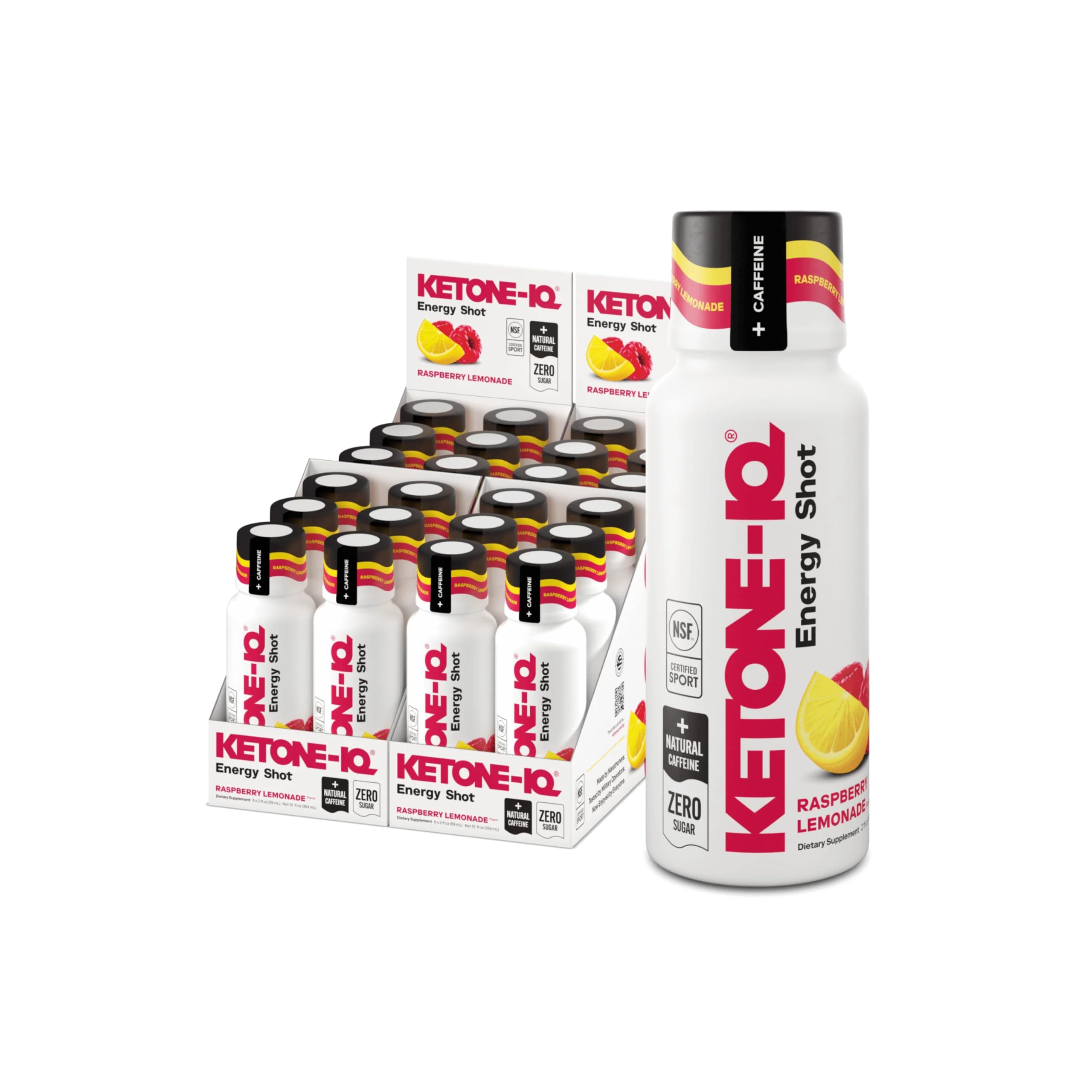 Ketone-IQ Ketone Energy Shots - 100mg Green Tea Caffeine, 5g Exogenous Ketones, and B Vitamins - 24 On The Go Caffeine Shots - Fast Acting Energy Drink (Raspberry Lemonade)