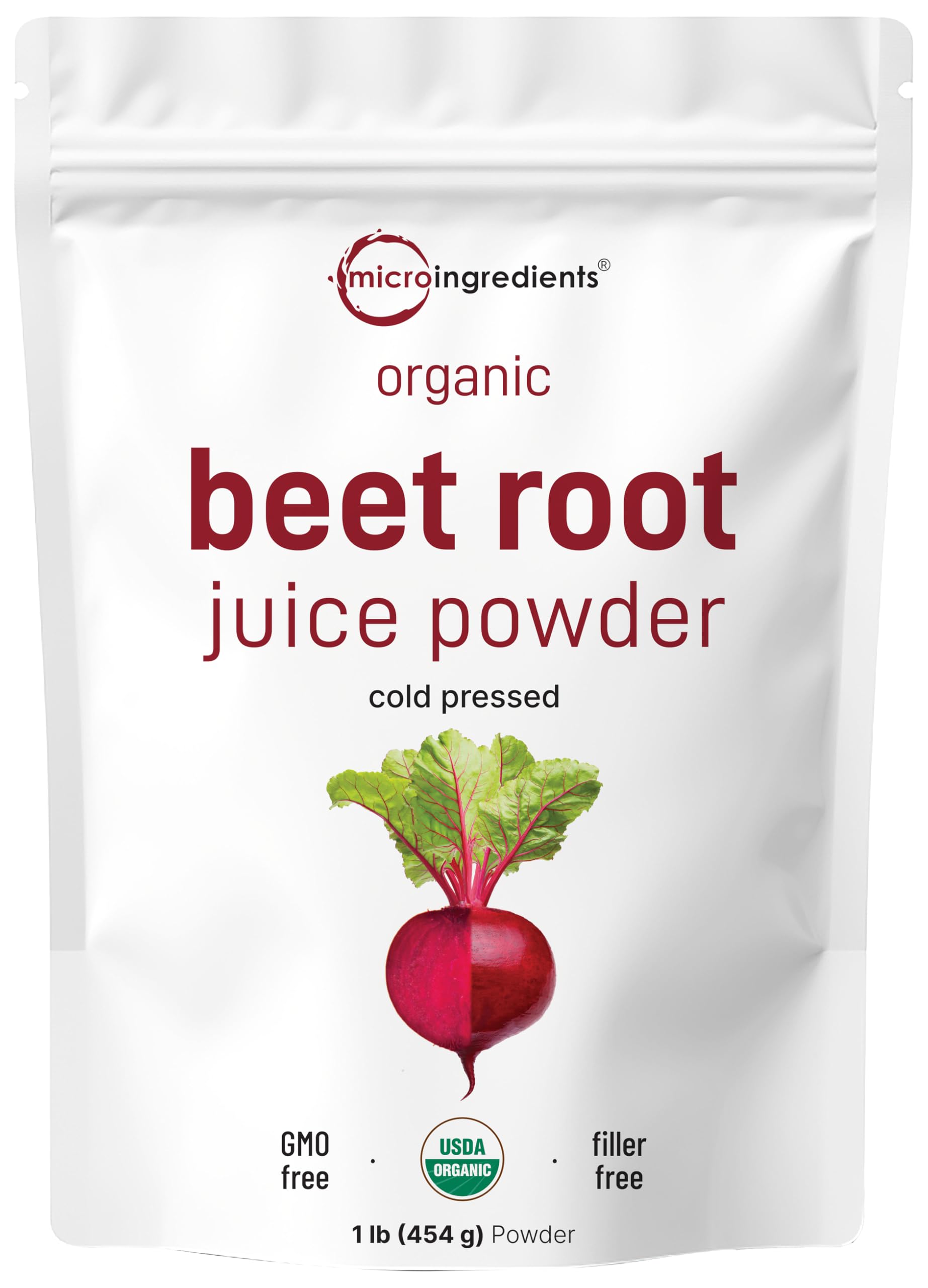 Micro Ingredients Organic Beet Root Juice Powder, 1 Pound | Cold Pressed, Water Soluble, High Concentrated Raw Beet Supplement | Superfood Drink Mix | Non-GMO, Vegan Friendly, Plant Based