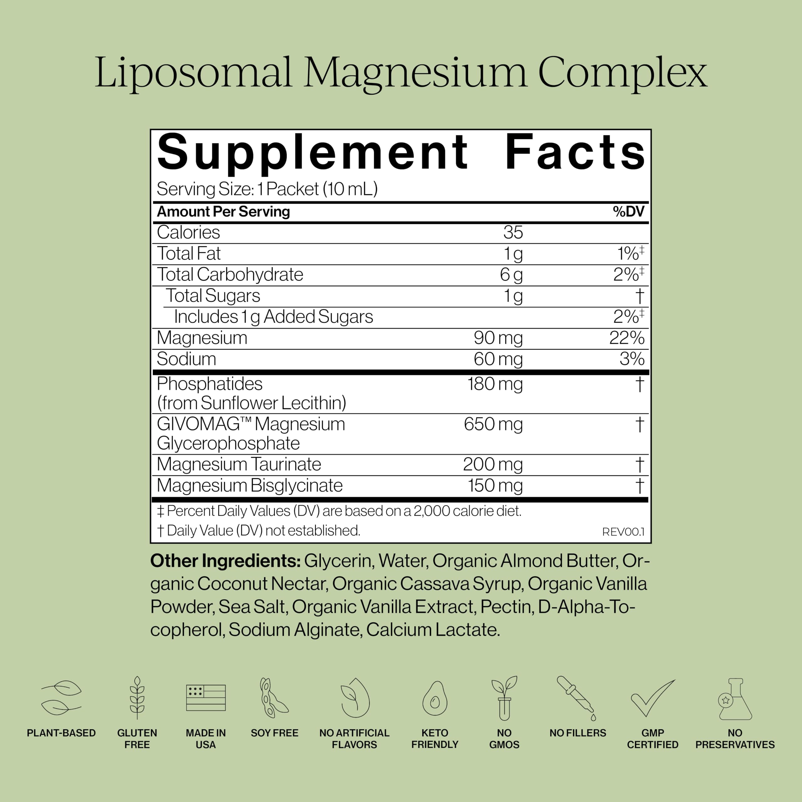 Cymbiotika Liposomal Magnesium Complex – Promotes Relaxation, Restful Sleep, and Heart & Brain Health – Highly Absorbable 3-in-1 Formula – Vanilla Almond, 10 mL Pouches (28 Count)