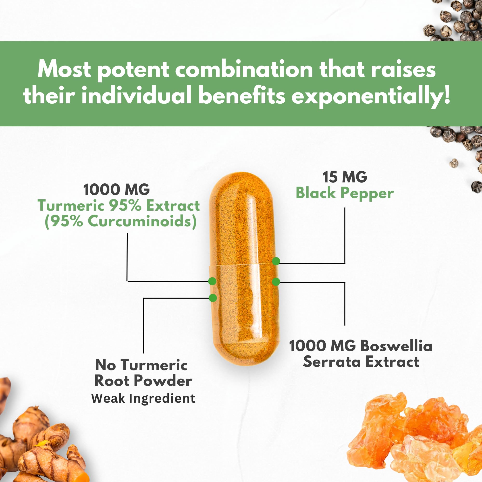 Turmeric Boswellia Extract Supplement 2000 mg – Extra Strength Boswellia Serrata with Turmeric Curcumin - 95% Curcuminoids with Boswellia Extract Capsules - Standardized High Potency - Made in USA