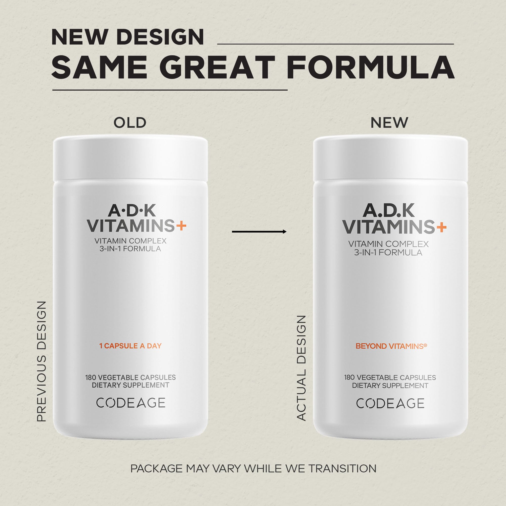 Codeage ADK Vitamins Supplement - Essential Vitamin A, D3 5000 IU, K1 & K2 (MK4 & MK7) - 6-Month Supply - 1 Capsule per Serving, Non-GMO, Gluten-Free - 180 Capsules
