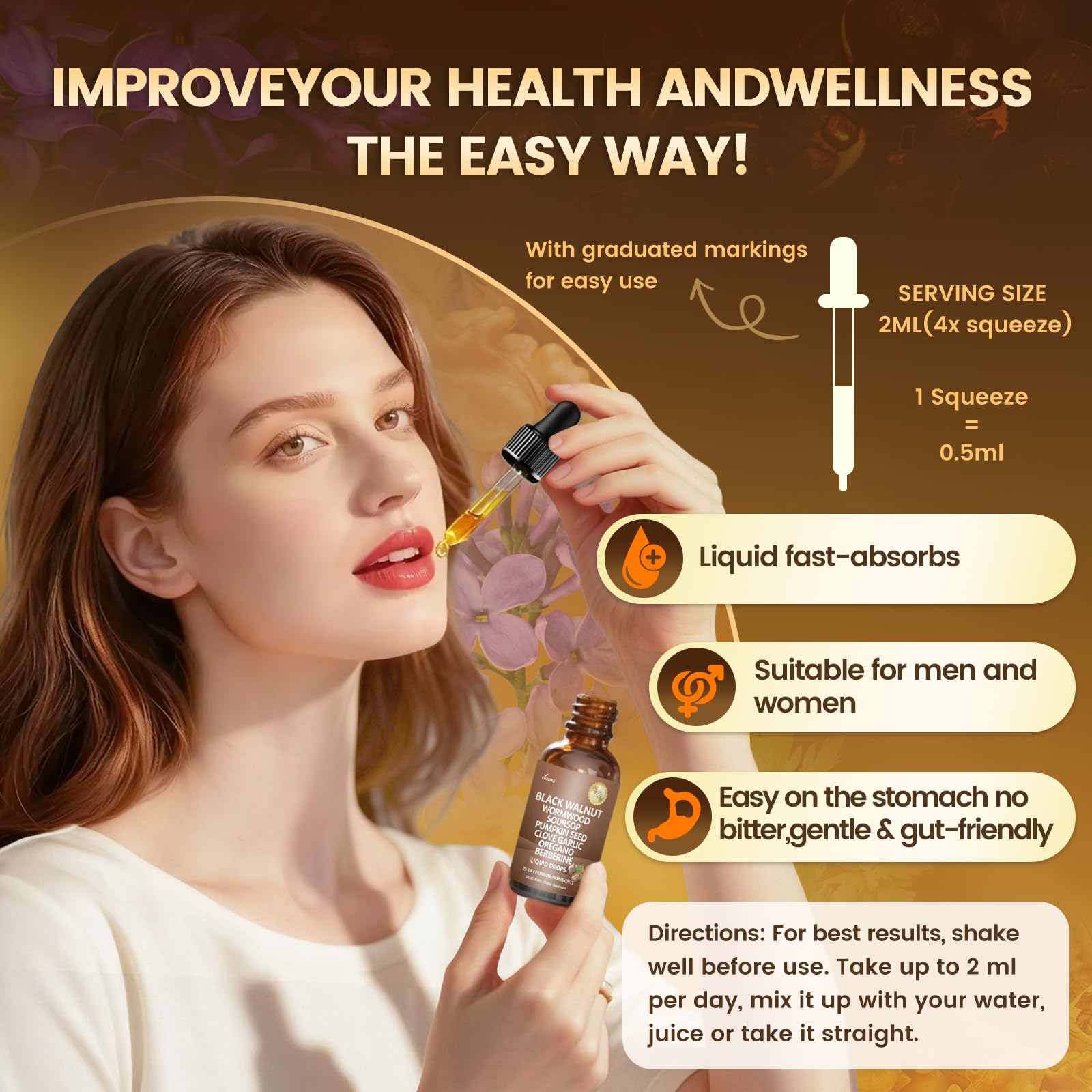 25-in-1 Liposomal Black Walnut Wormwood Clove Tincture, 6660mg Cleanse for Humans Drops Liquid, Lymphatic Support with Garlic, Mullein, Soursop, Pumpkin Seed, Berberine, Turmeric, Echinacea, Cinnamon