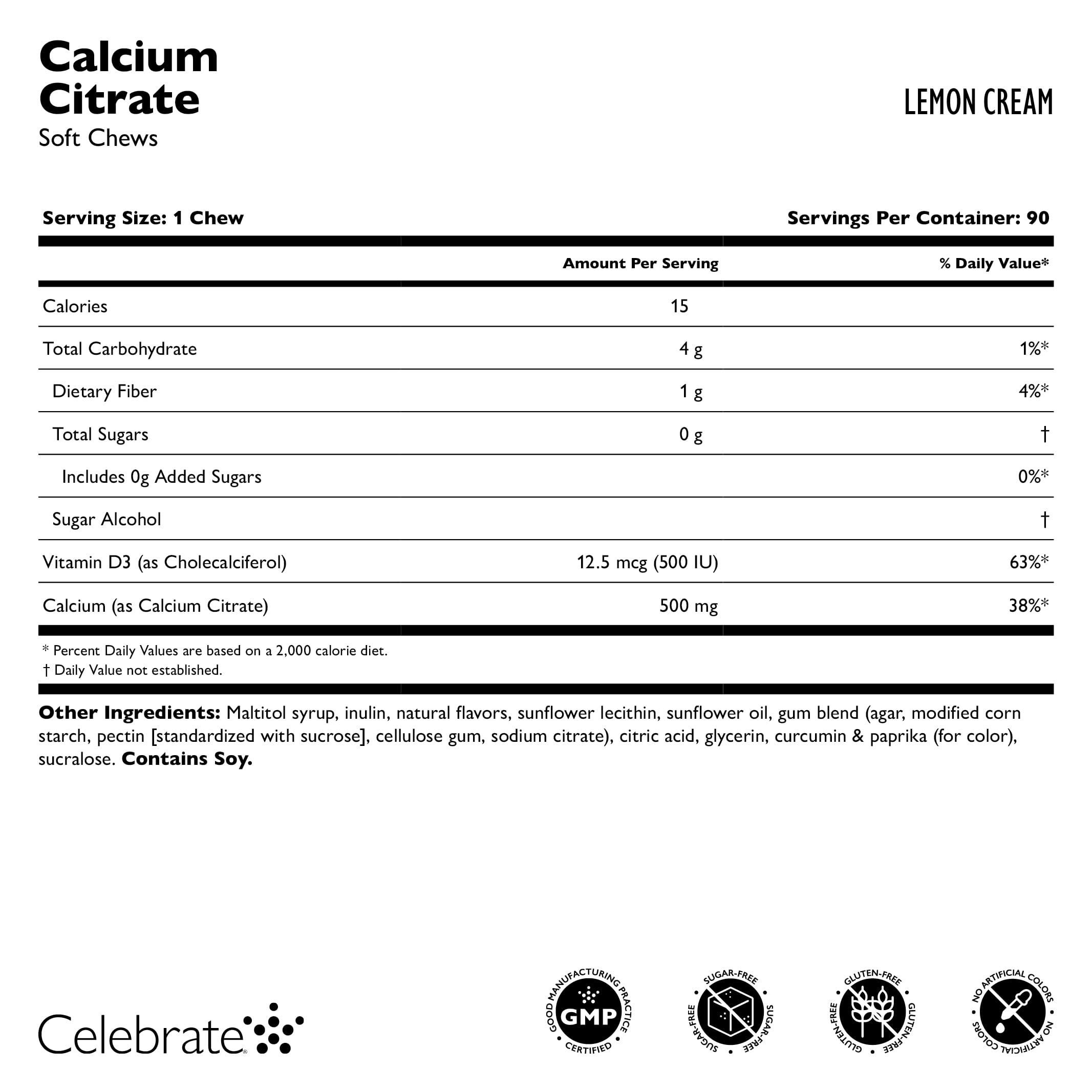 Celebrate Vitamins Bariatric 500mg Calcium Citrate Soft Chews with 500 IU Vitamin D3 – Essential for Gastric Bypass Patients & Bone Health - Sugar & Gluten Free, Lemon (90 Chews)