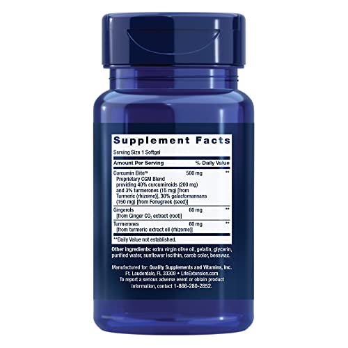 Life Extension Advanced Curcumin Elite Turmeric Extract, Ginger & Turmerones – for Inflammation Health Support and Cardiovascular & Brain Health – Gluten-Free, Non-GMO – 30 Softgels