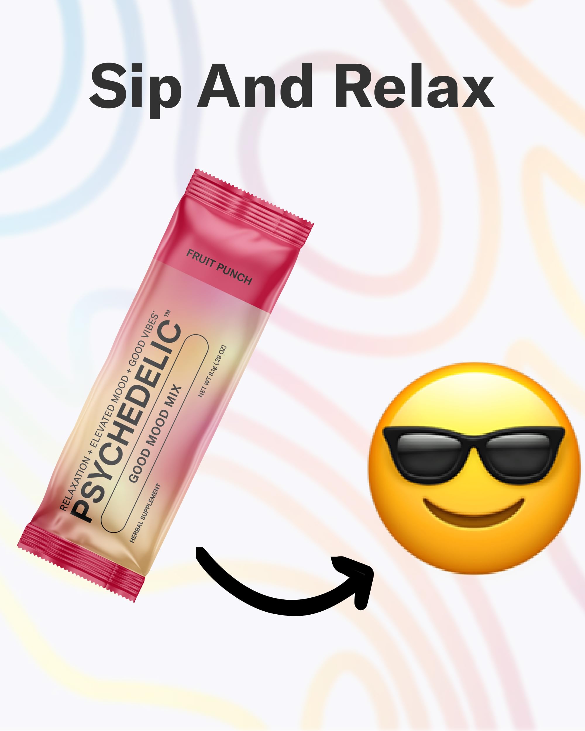 Psychedelic Water Good Mood Mix - Fruit Punch - Powder Packets - Calming Kava Drink Mix - Easy Open Single-Serving - Flavored Kava Powder - Mucuna Pruriens - Stevia - Adaptogen Drink Mix - 14 Stick