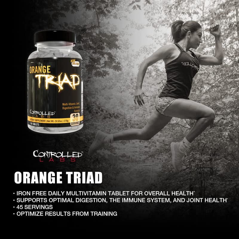 CONTROLLED LABS Orange Triad Daily Multivitamin, Iron Free Sports Supplement for Workout, Digestion, Immune, and Joints, 30 serv - Tablets (180 Count (Pack of 1))