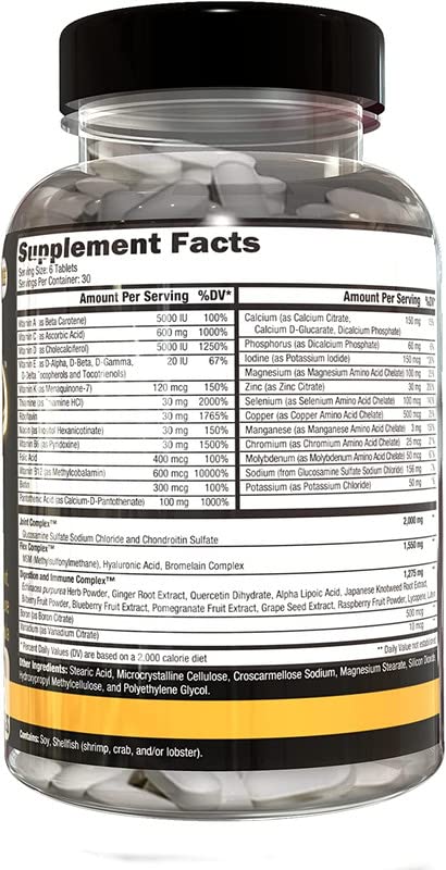 CONTROLLED LABS Orange Triad Daily Multivitamin, Iron Free Sports Supplement for Workout, Digestion, Immune, and Joints, 30 serv - Tablets (180 Count (Pack of 1))