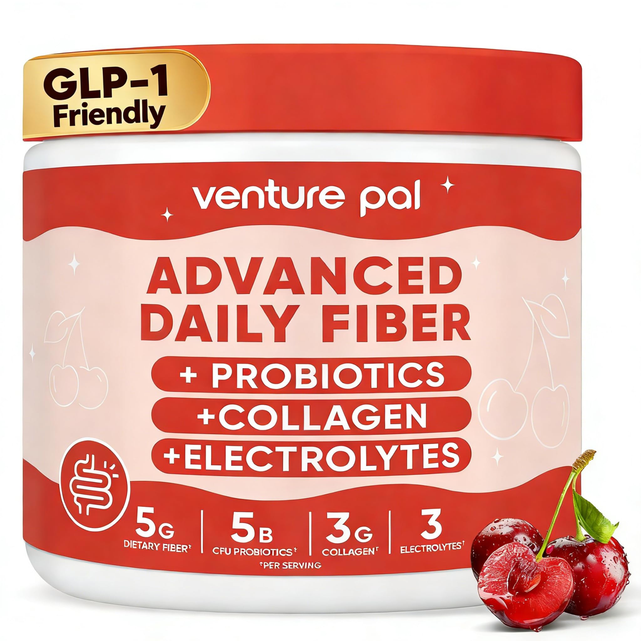 6-in-1 Daily Fiber Powder Supplement – Premium Acacia Fiber, GLP-1 Friendly, Prebiotic& Probiotics, Collagen Peptides& Electrolytes for Gut & Digestive Support, Sugar Free Fiber Powder for Men & Women