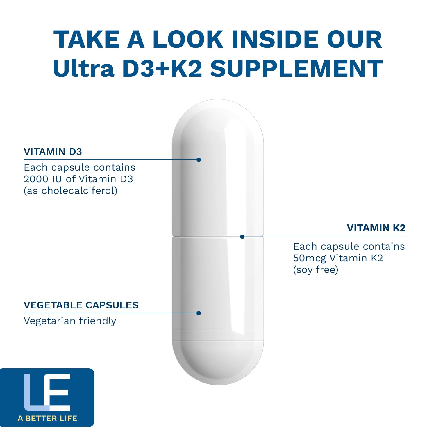 Life Enhancement Vitamin D3 K2 2000iu Supports Muscle & Brain Health - D3 K2 Supplement Helps in Immune and Cardiovascular Support - Made in USA (120 Vegetarian Capsules)