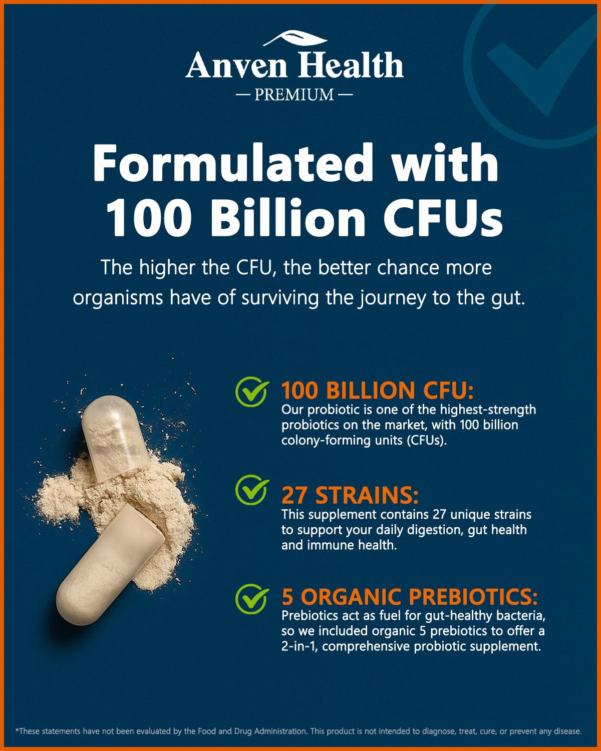 Anven Health 100 Billion Probiotics for Men and Women 27 Strains 5 Organic Prebiotics for Gut Digestive & Immune Health, Supports Diarrhea Gas Bloating, Non-GMO, Zero Fillers – Made in USA丨180 Caps