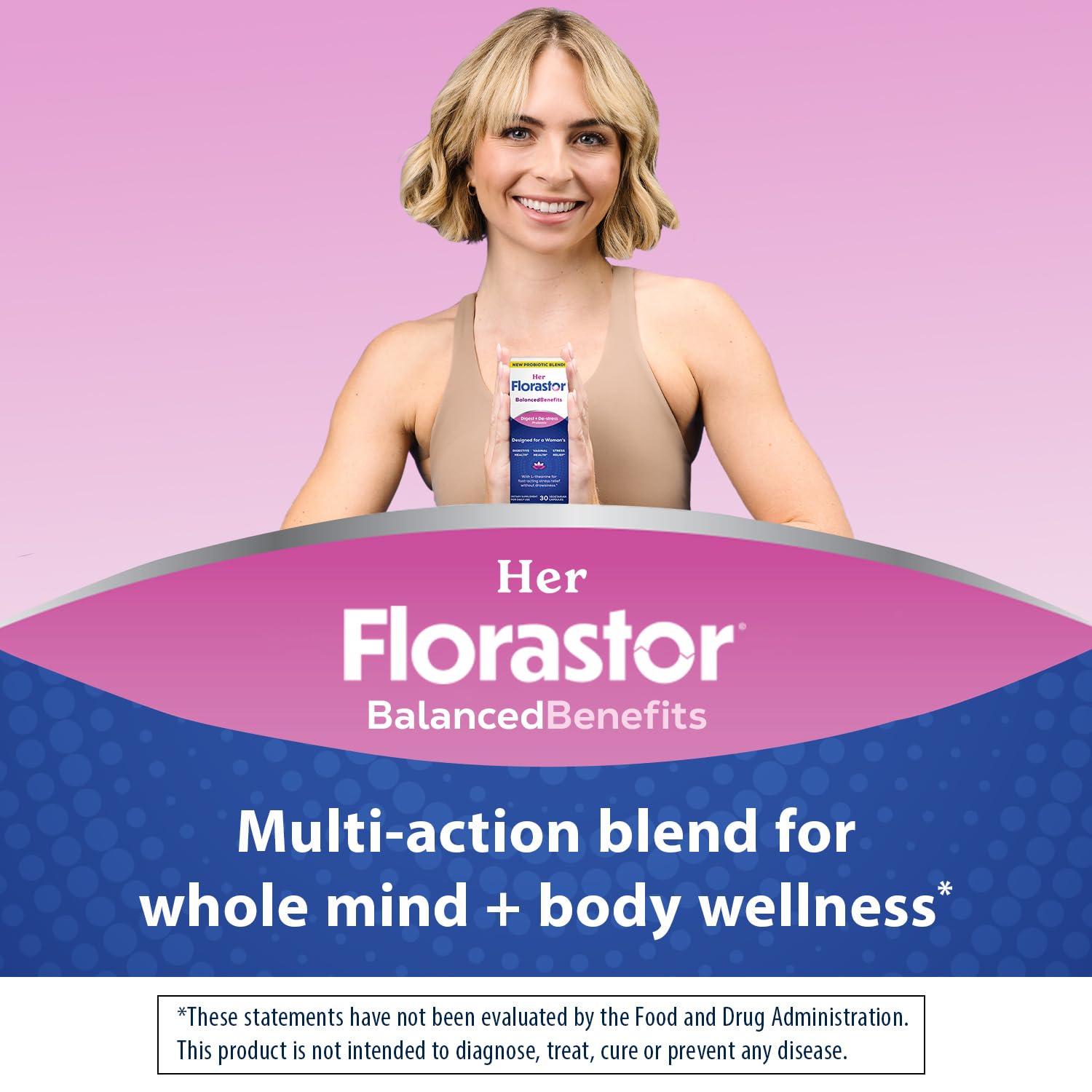 Florastor Probiotics for Women, Digest and De-Stress, Probiotics for Digestive Health, Vaginal Probiotic, and L-Theanine for Mind and Body Wellness, 60 Capsules