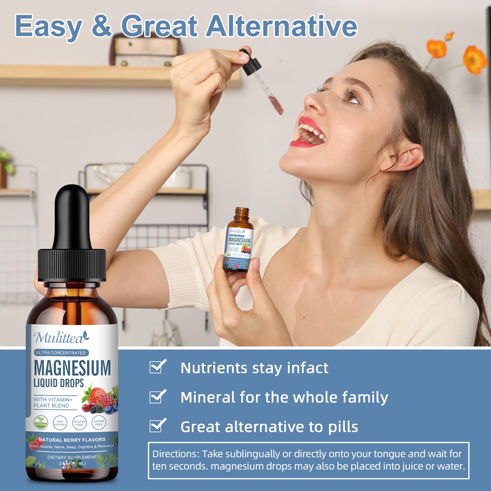 Magnesium Glycinate Liquid Drops with L-Theanine, Ashwagandha & Saffron - Herbal Sleep & Calm Support with Chamomile, Passionflower & Kava - Relaxation, Mood & Nerve Support - Sugar Free - 1 Pack