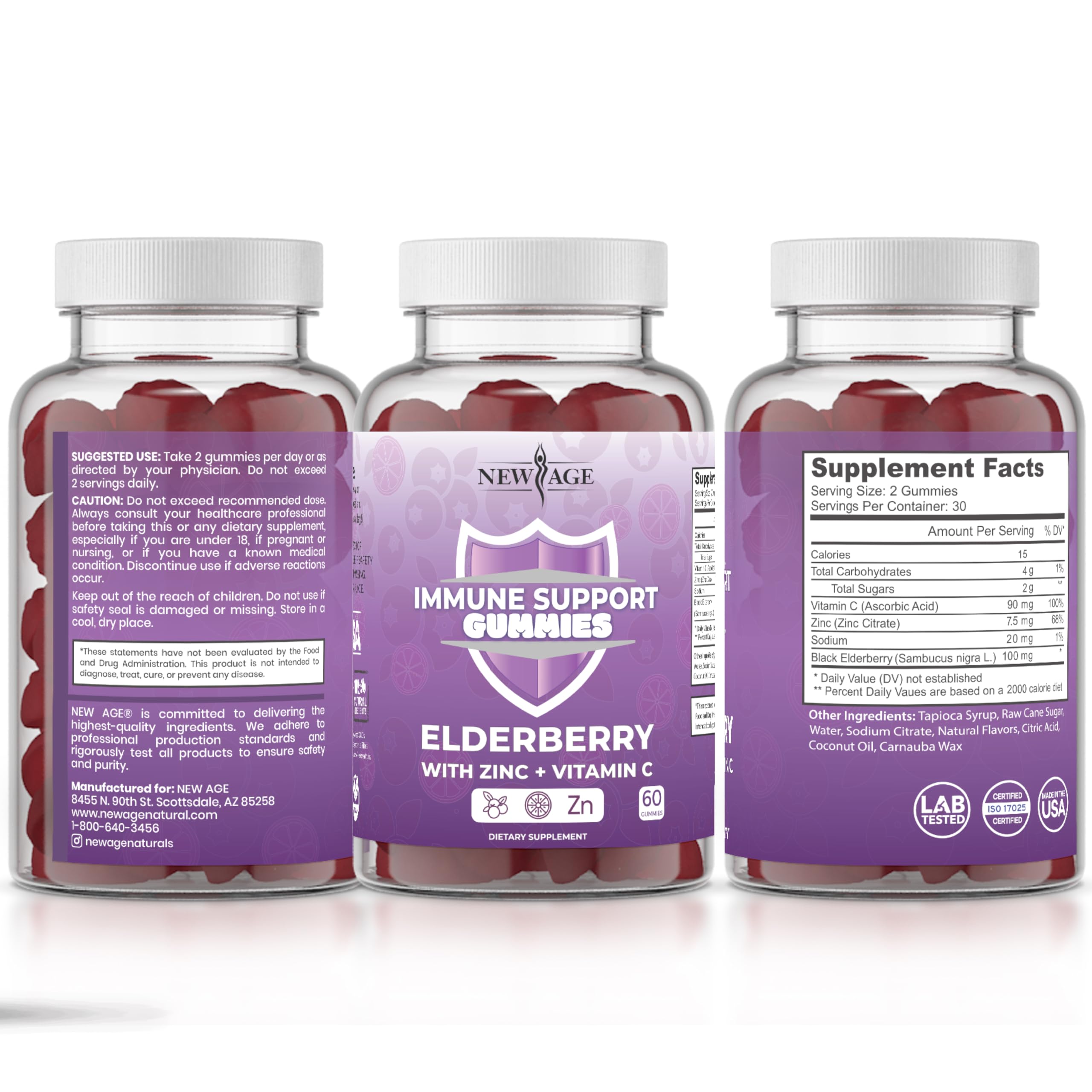 NEW AGE Immune System Support Gummies - Sambucus Black Elderberry Gummies with Vitamin C and Zinc (120 Count (Pack of 2))