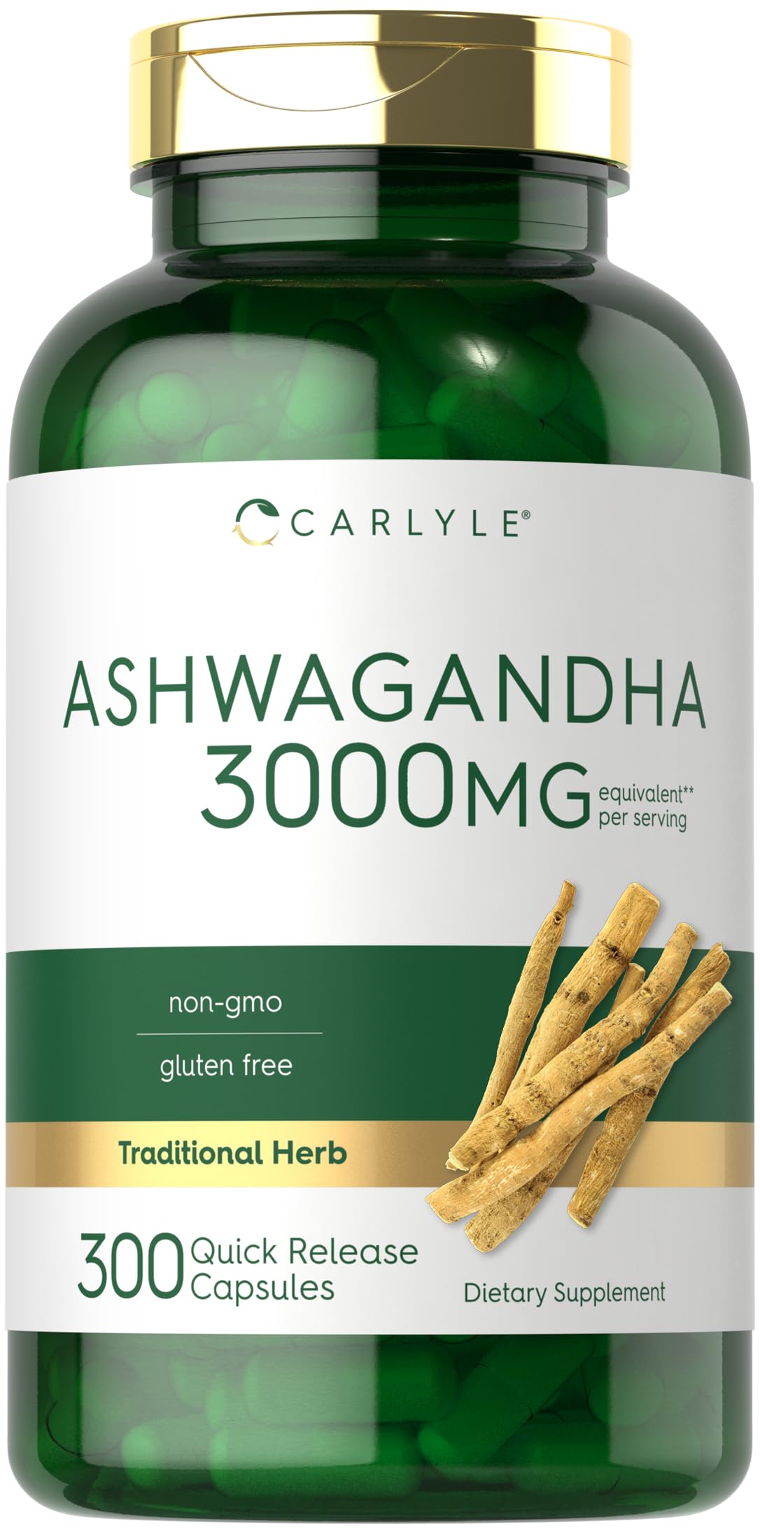 Carlyle Ashwagandha Supplement for Women and Men | 300 Capsules | Herb Root Extract with Black Pepper | Non-GMO and Gluten Free