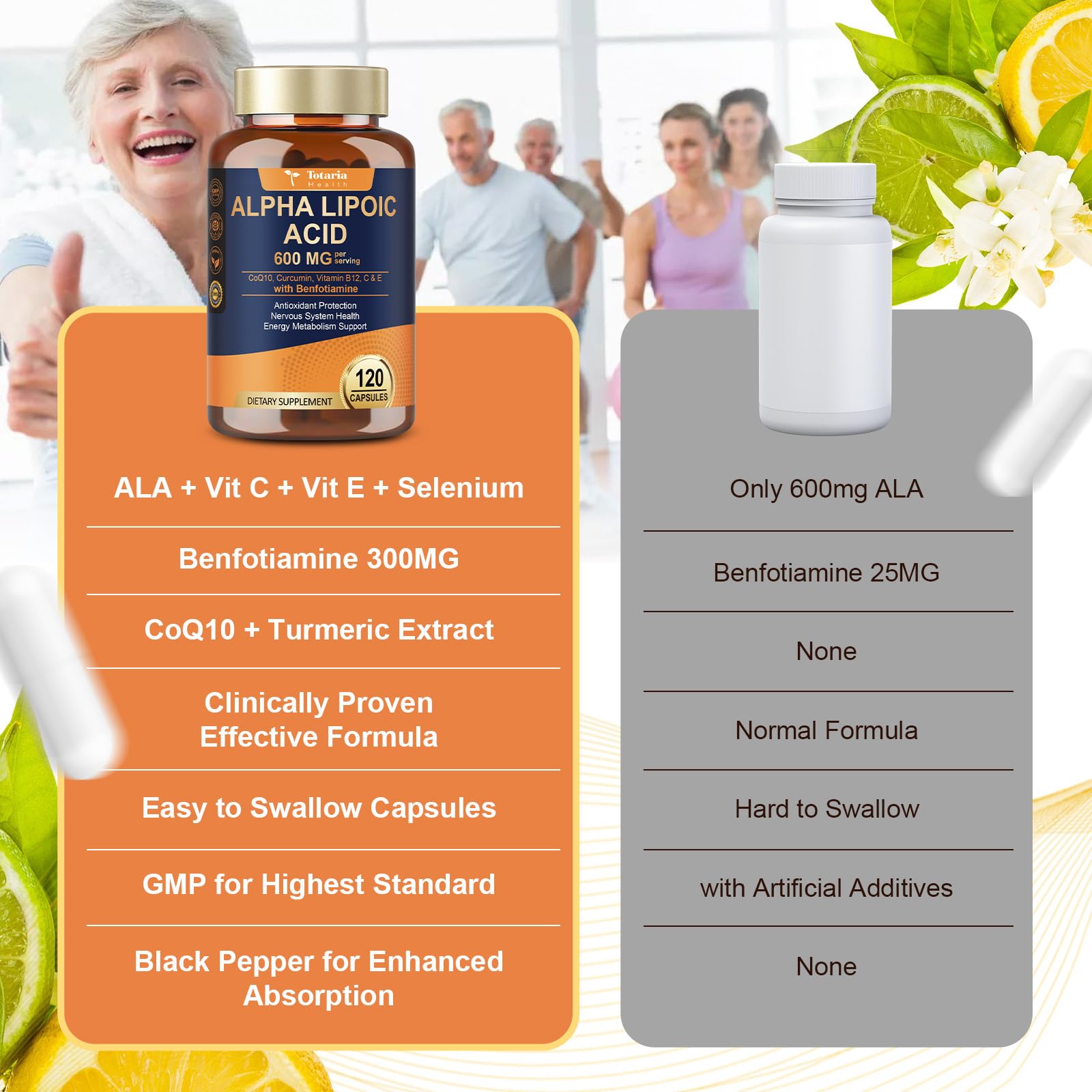 Alpha Lipoic Acid 600mg with Benfotiamine 300mg - ALA Supplement for Antioxidant, Nerve Health, Energy & Metabolism Support, Cell Energy, Neuropathy Supplement, Anti-Aging, Non-GMO, Gluten Free, Vegan