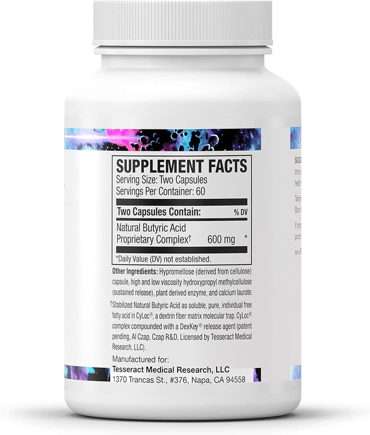 Tesseract Medical Research ProButyrate Gut Health Supplement, Butyric Acid Complex, Gastrointestinal Support Supplement, Helps Restore Balance to Stabilize Gut Microbiome, 600mg (120 Capsules)