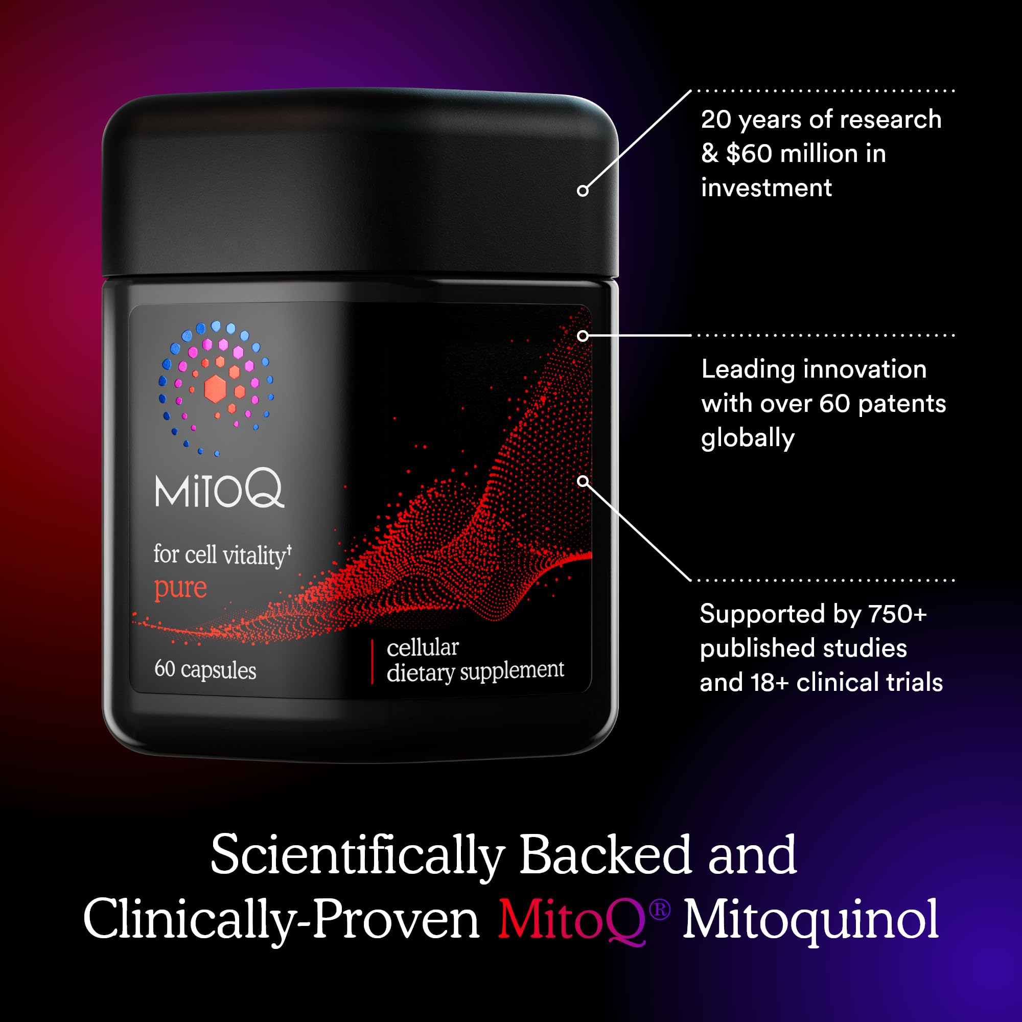 MitoQ Pure Advanced Mitochondria Supplement Superior Bioavailability to CoQ10 | Reduces Free Radical Damage for Healthy Aging, Metabolism, Heart Health, Energy, Strength & Mobility