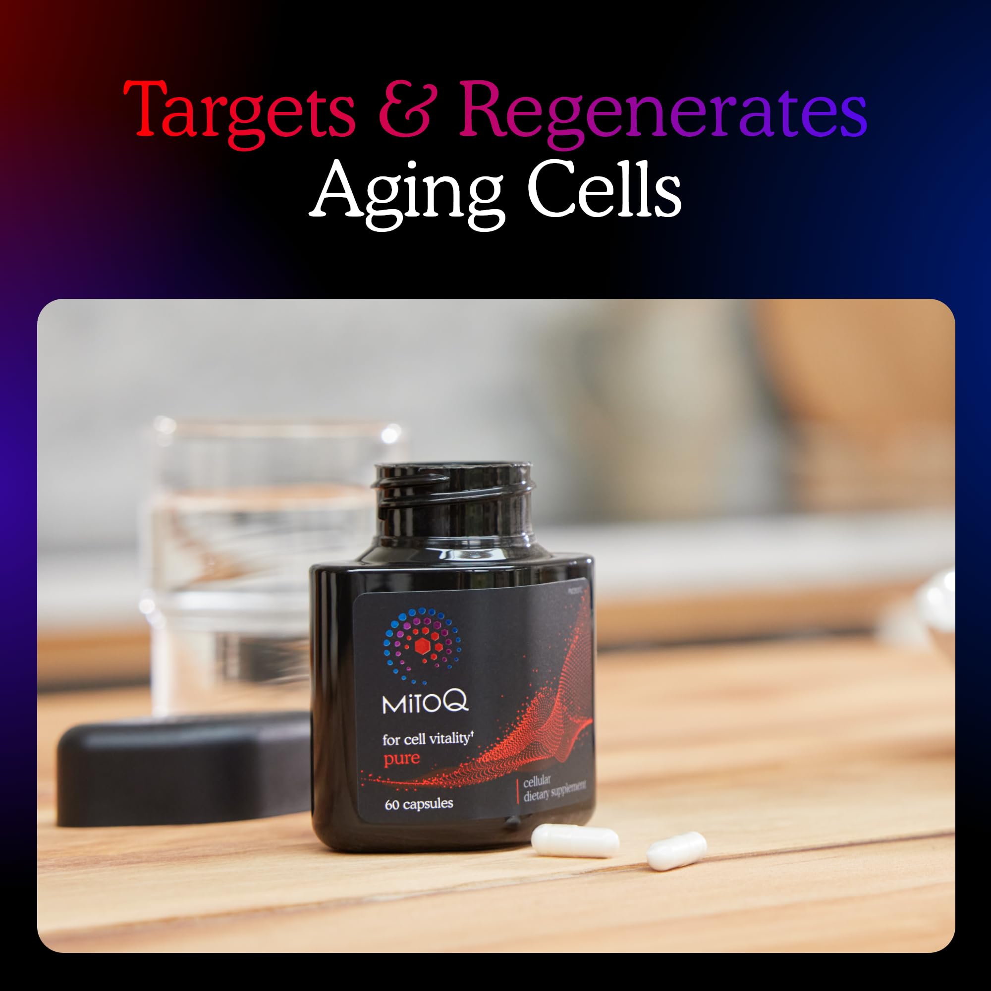 MitoQ Pure Advanced Mitochondria Supplement Superior Bioavailability to CoQ10 | Reduces Free Radical Damage for Healthy Aging, Metabolism, Heart Health, Energy, Strength & Mobility