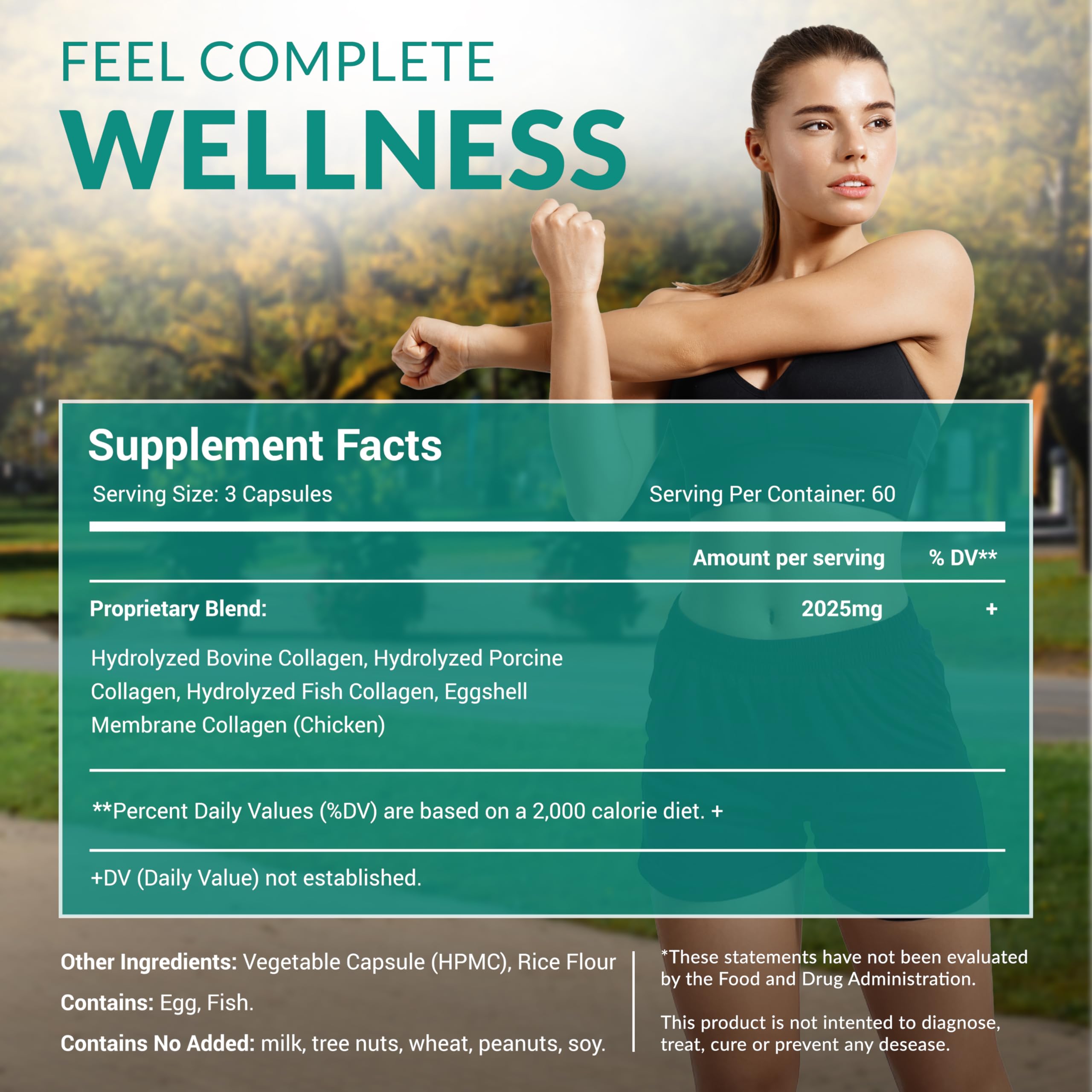 Multi Collagen 180 Protein Capsules - Type I, II, III, V, X Collagen Pills - Proprietary Blend of Eggshell, Chicken, Wild Fish & Grass-Fed Beef Collagen Peptides - 2025mg per serv