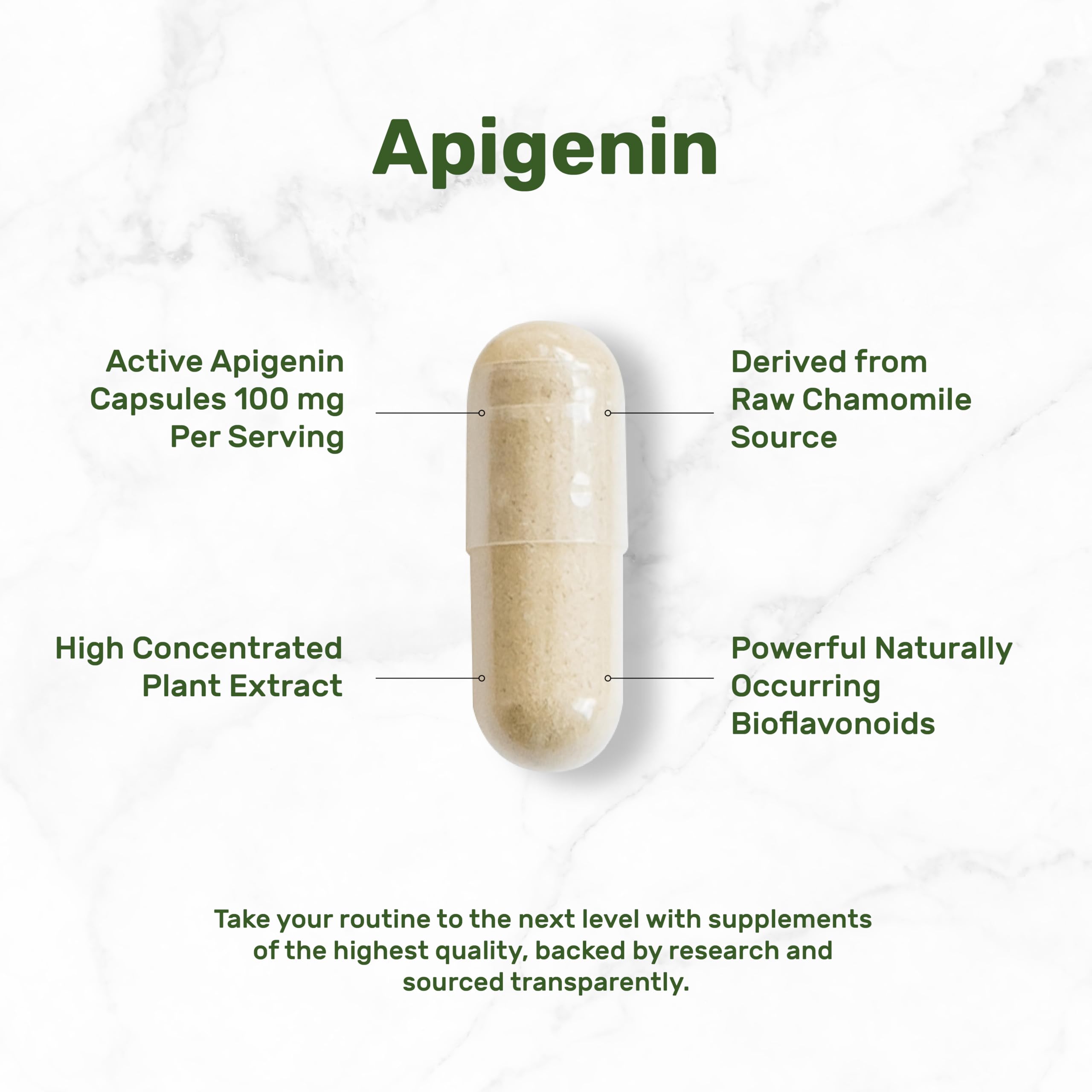 Apigenin, 100mg Per Serving, 240 Capsules – Raw Plant Extract from Chamomile Flower – Active Bioflavonoids & Antioxidants – Sleep & Relaxation Supplement – Non-GMO
