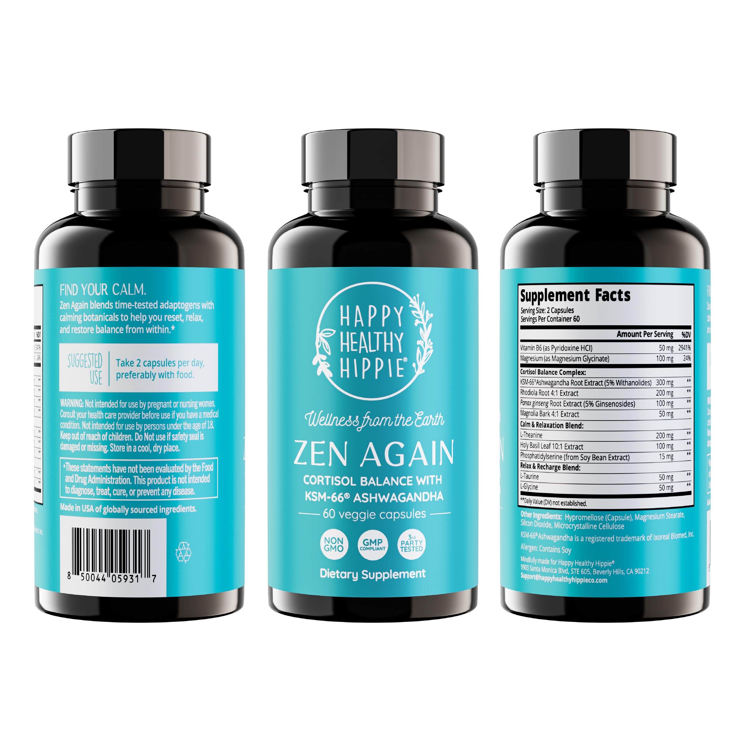 Zen Again Cortisol Manager with Ashwagandha KSM-66® | Cortisol Supplements for Women ​| 11-in-1 Complex | Natural Stress Support Supplement with L-Theanine, Rhodiola & Magnesium | Vegan, 60 Ct