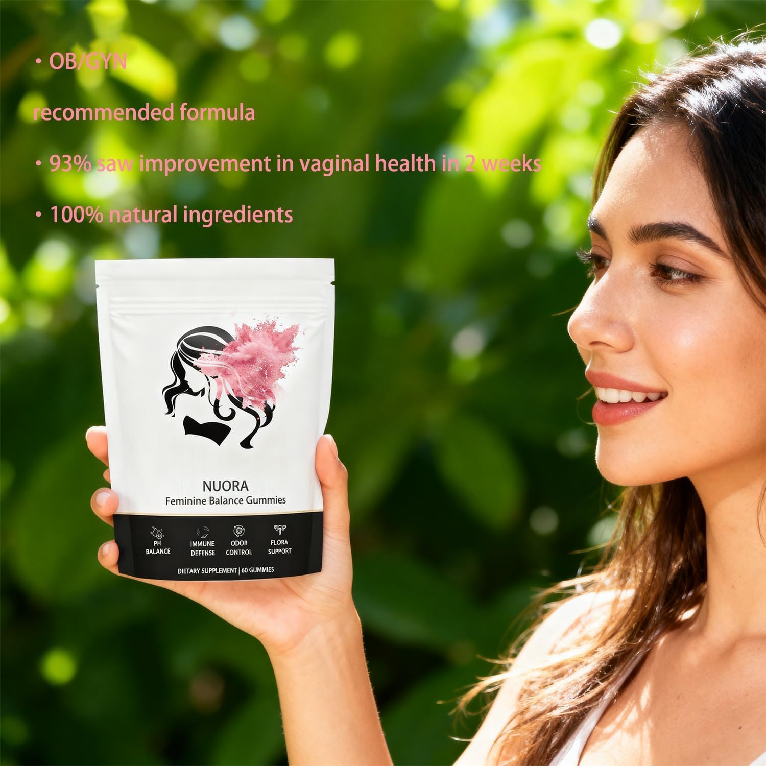 nuora Feminine Balance Gummies, Vegan Hawaiian Pineapple, pH Balance, Healthy Odor, Flora and Immune Support, Vaginal Health Support, 60 Count