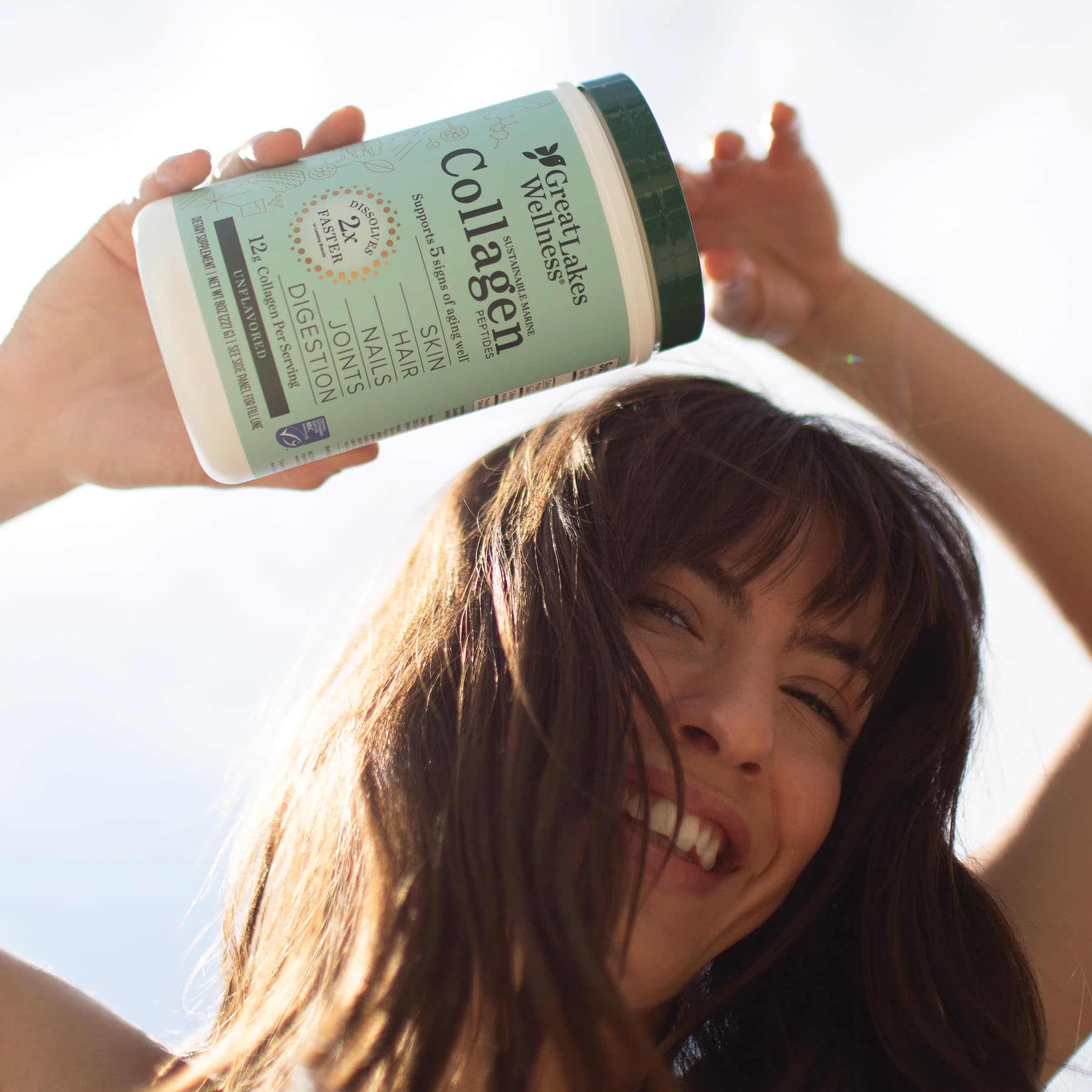 Great Lakes Wellness Sustainable Marine Collagen Peptides - Wild Caught MSC Certified - Unflavored Hydrolyzed Protein Powder - Support for Skin, Hair, Nails, Joints & Digestion - iGen Non-GMO - 8 oz