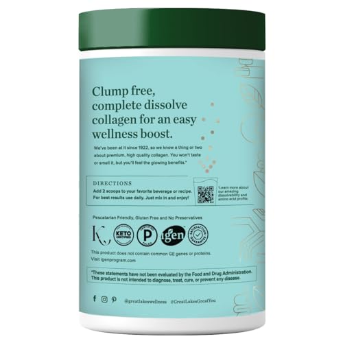 Great Lakes Wellness Sustainable Marine Collagen Peptides - Wild Caught MSC Certified - Unflavored Hydrolyzed Protein Powder - Support for Skin, Hair, Nails, Joints & Digestion - iGen Non-GMO - 8 oz