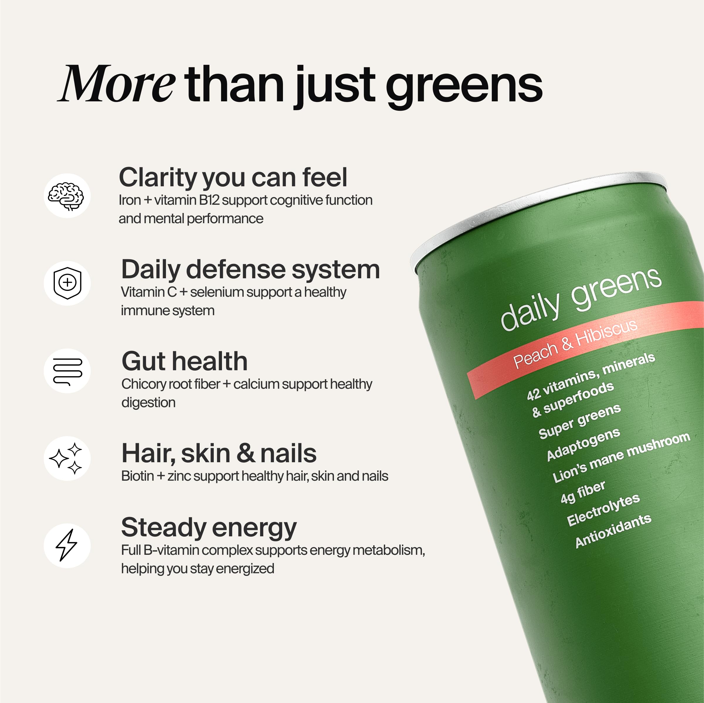 Huel Daily Greens Ready-to-Drink | Peach Hibiscus Superfood Greens | 91 Vitamins, Minerals, and Wholefood-Sourced Ingredients | Adaptogens, Antioxidants, Gut-Friendly Probiotics | 12 Fl Oz, 12 Pk