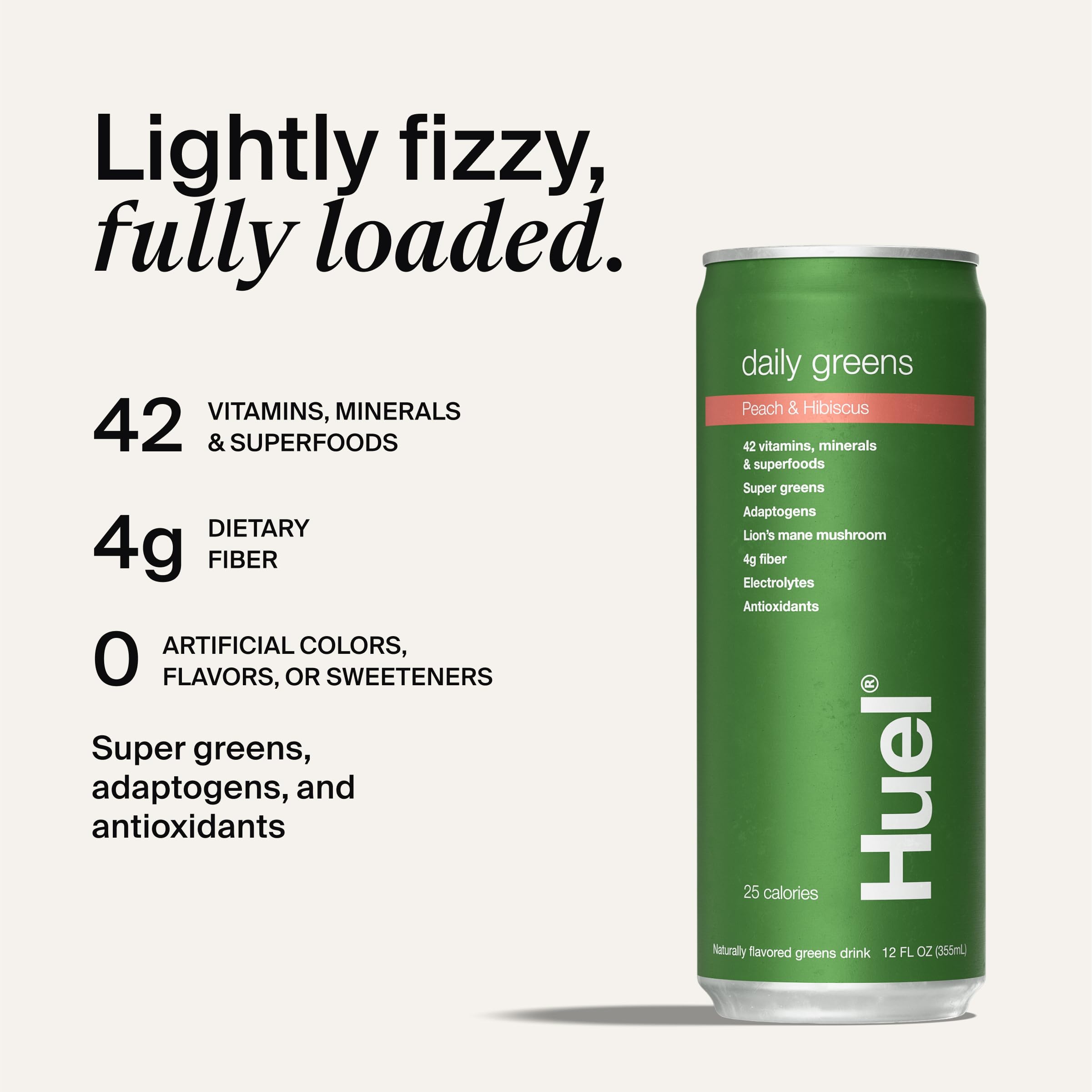 Huel Daily Greens Ready-to-Drink | Peach Hibiscus Superfood Greens | 91 Vitamins, Minerals, and Wholefood-Sourced Ingredients | Adaptogens, Antioxidants, Gut-Friendly Probiotics | 12 Fl Oz, 12 Pk