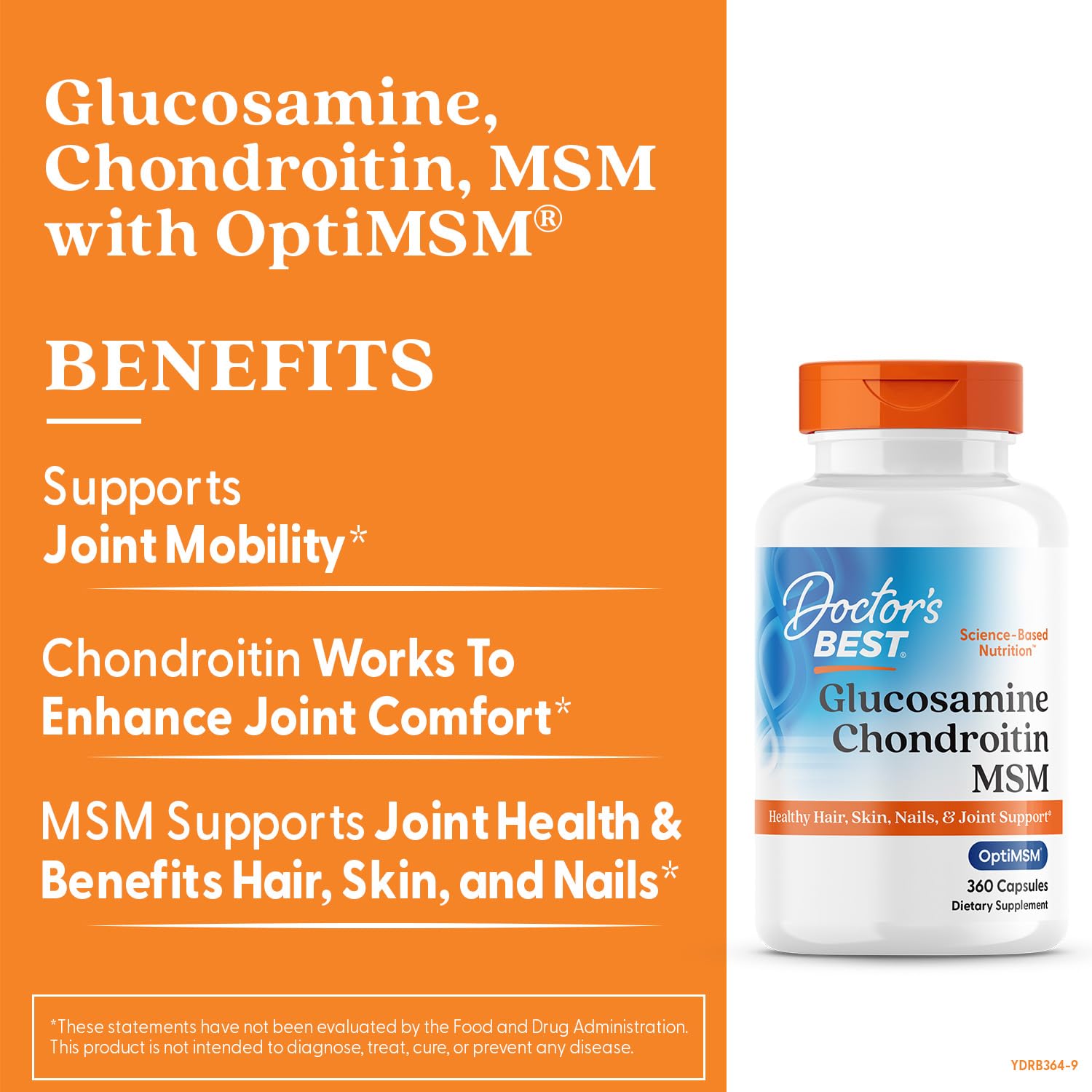 Doctor's Best Glucosamine Chondroitin Msm with OptiMSM Capsules, Joint Support Supplement Supports Healthy Joint Structure, Function & Comfort, Non-GMO, Gluten Free, Soy Free, 360 Count
