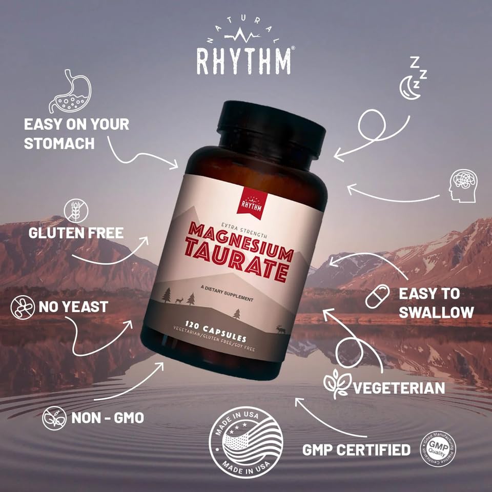 Magnesium Taurate 750mg (150mg Elemental Magnesium) – 120 Vegetarian Capsules – High-Absorption Magnesium Taurate Supplement for Heart, Muscle, and Nerve Support – Non-GMO, Gluten-Free, Made in USA