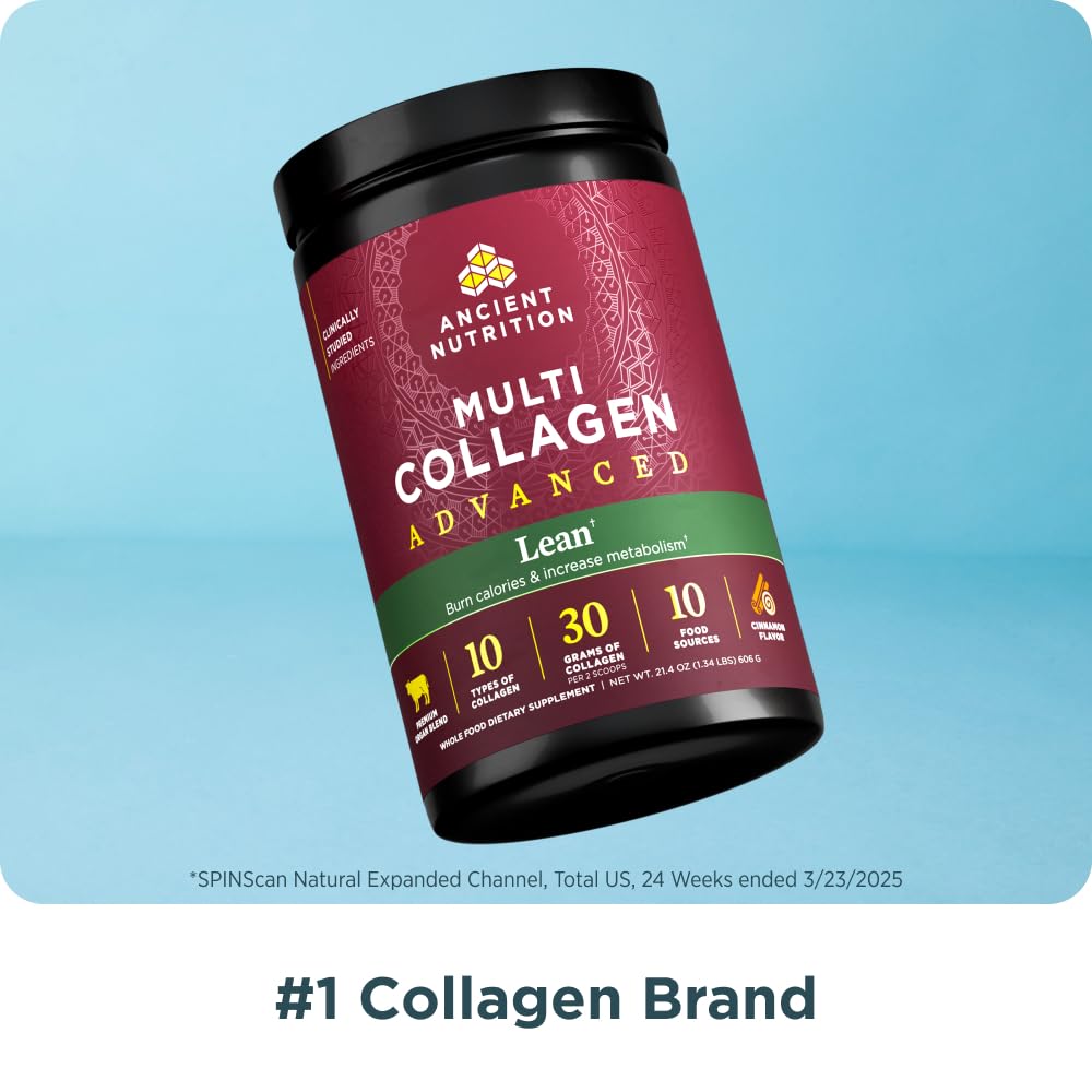 Ancient Nutrition Advanced Hydrolyzed Collagen Peptides Powder Protein Lean with Probiotics and Vitamin C, Cinnamon, for Women & Men, Supports Healthy Weight Management & Muscle Building, 25 Servings