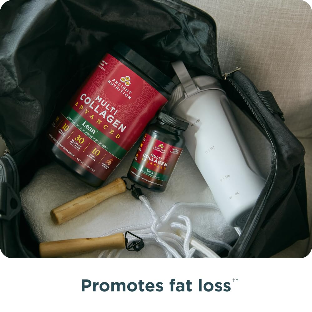 Ancient Nutrition Advanced Hydrolyzed Collagen Peptides Powder Protein Lean with Probiotics and Vitamin C, Cinnamon, for Women & Men, Supports Healthy Weight Management & Muscle Building, 25 Servings