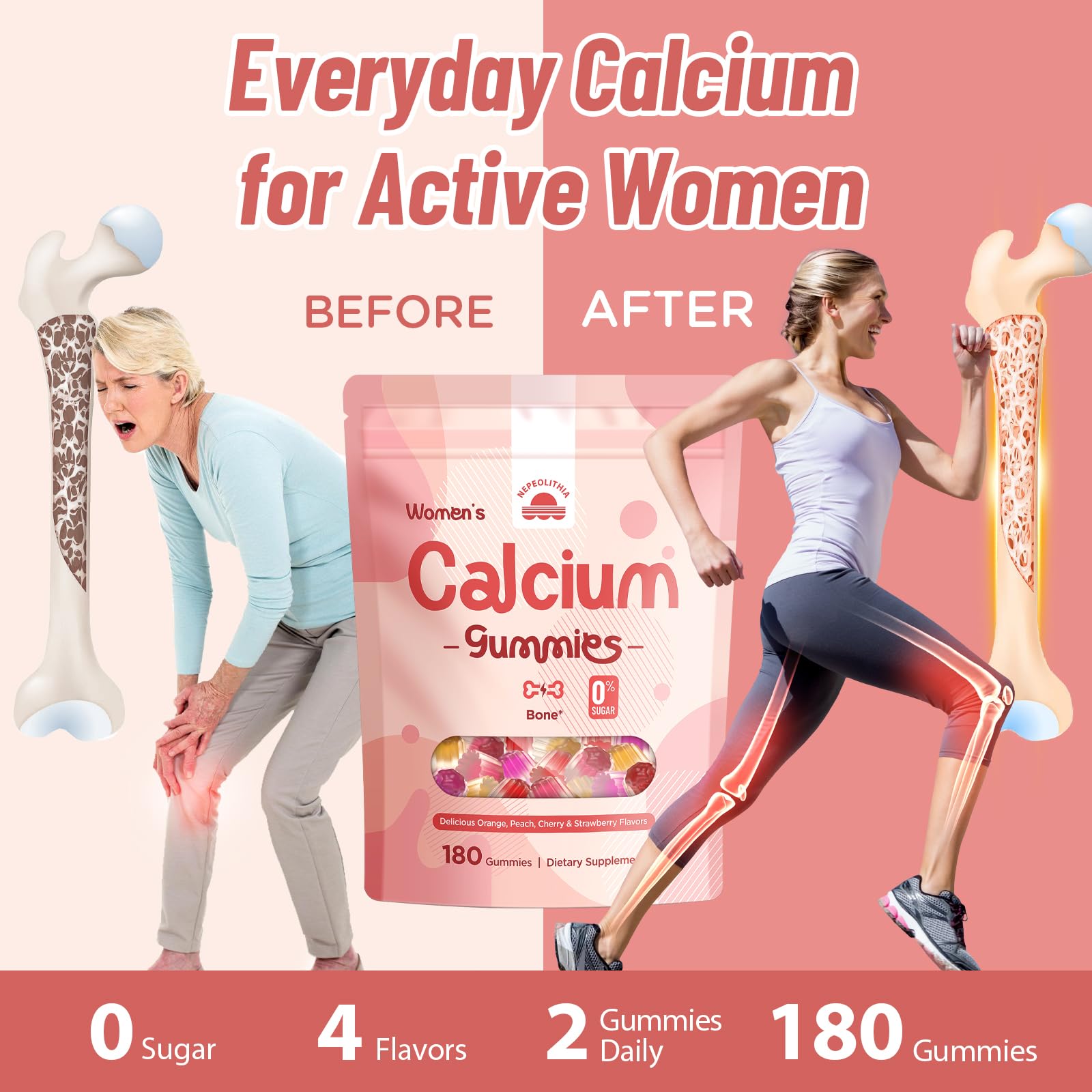 Calcium Gummies for Women – 1500mg Calcium Citrate with Vitamin D3, K2, Magnesium, Zinc, Boron & Soy Isoflavones – Calcium Supplement, Vegan, Zero Sugar, Mixed Fruit Flavors, 180 Count