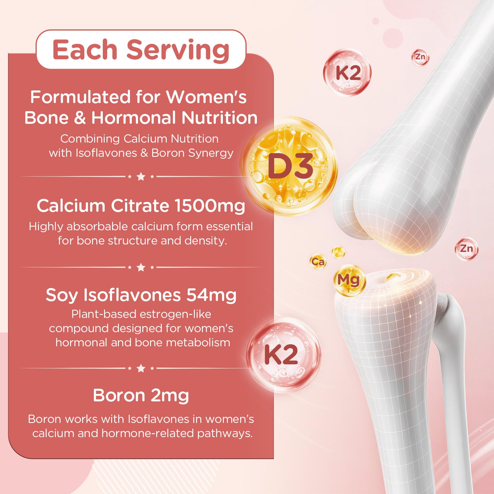 Calcium Gummies for Women – 1500mg Calcium Citrate with Vitamin D3, K2, Magnesium, Zinc, Boron & Soy Isoflavones – Calcium Supplement, Vegan, Zero Sugar, Mixed Fruit Flavors, 180 Count