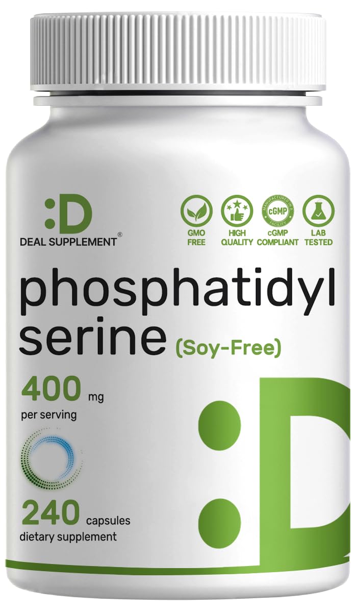 Phosphatidylserine Supplement, 400mg Serving, 240 Capsules – Soy Free Sunflower Lecithin Source