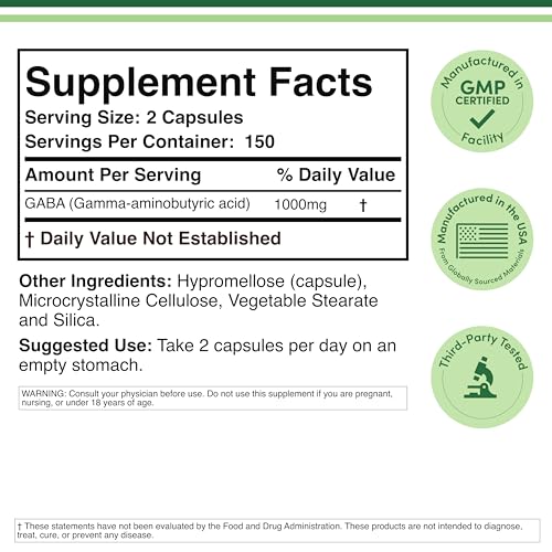 GABA Supplement (300 Capsules, 1,000mg per Serving) Promotes Calm, Relaxation, and Supports Sleep (Vegan Safe, Gluten Free, Non-GMO)(Gamma Aminobutyric Acid) by Double Wood